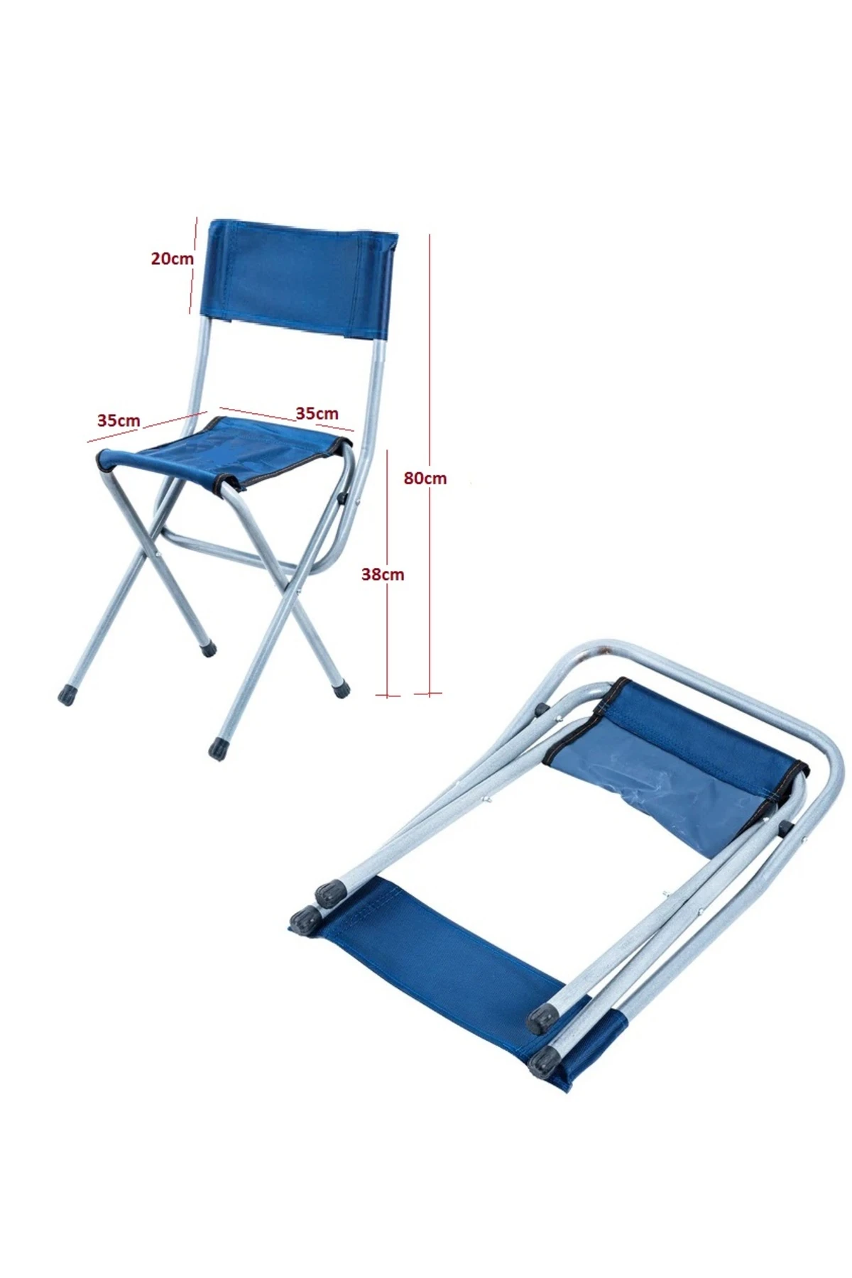 Katlanır Balıkçı Taburesi Piknik Kapm Plaj Doğa Araç Bagajı Metal Ayaklı Sırt Dayanmalı Mavi Kumaş
