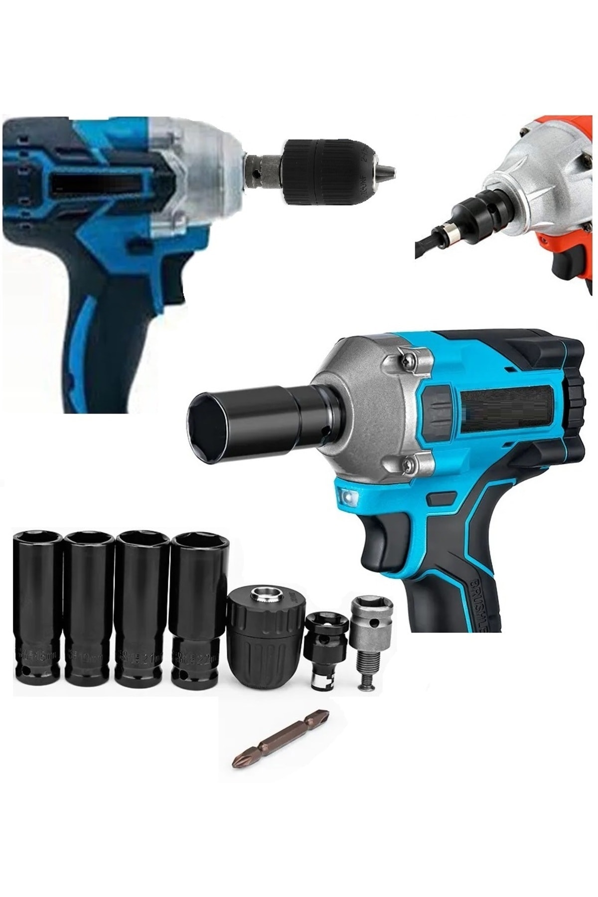 Somun Sökme Sıkma Torklu Makine Için 4lü Lokma Seti Mandren Ve Bits Adaptör 1/2 Bijon