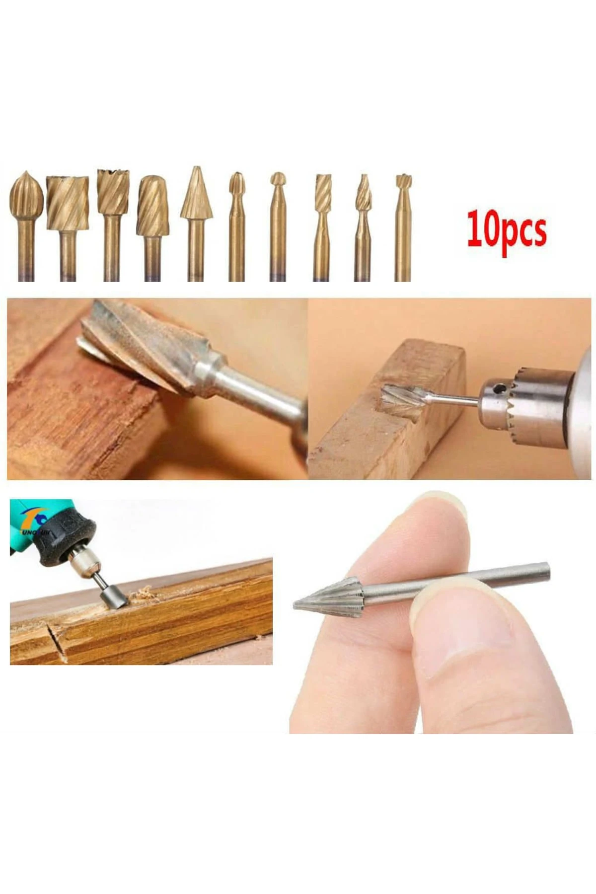 Titanyum Kaplı Freze Uç Seti 10 Parça Dremel Kalıpçı Uyumlu 3 Mm Şaft Freze Ahşap Oyma Set