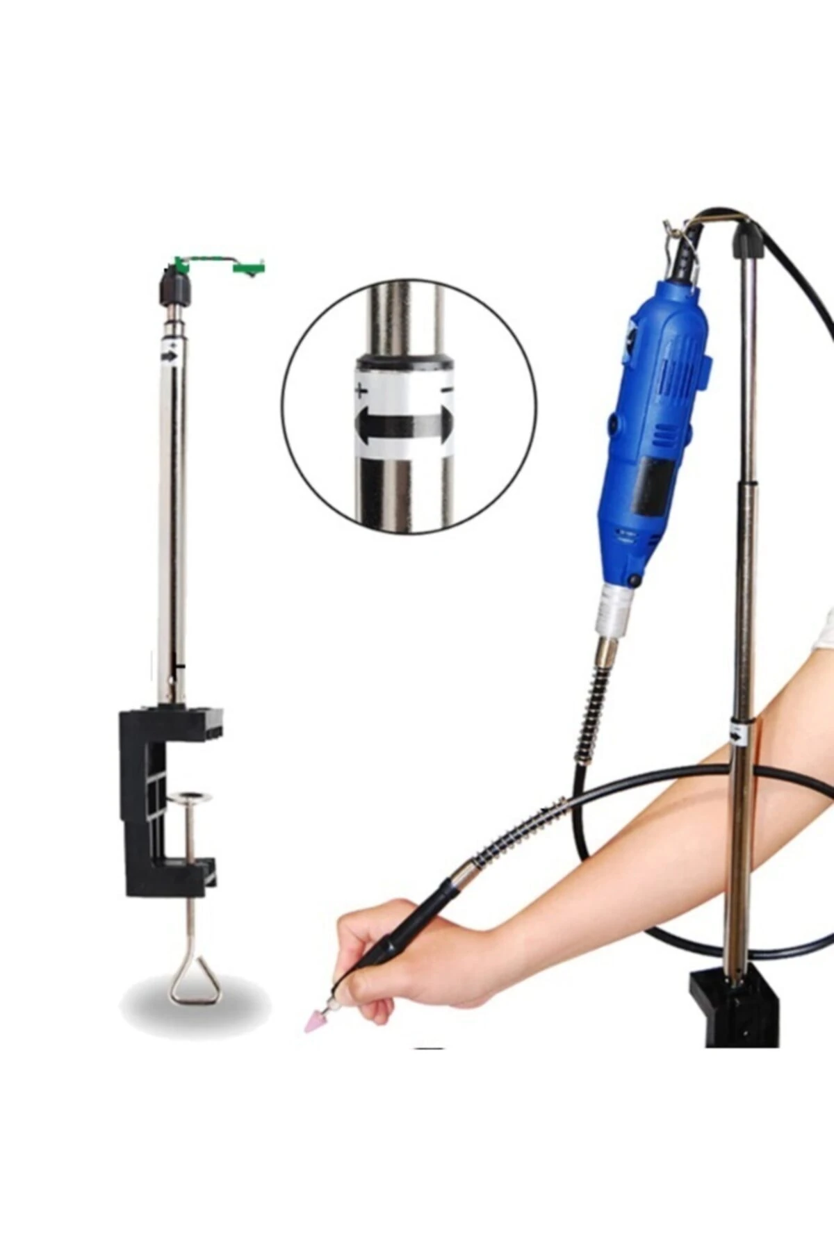 Dremel Benzeri Mini Taşlama Makinası Için Masa Asma Aparatı Spiral Uzatma Hortum Seti