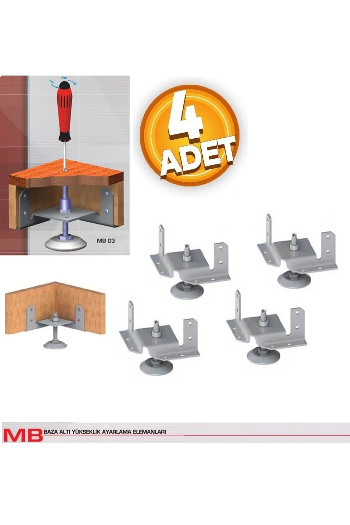 köşe birleştirmeli yükseklik ayarlı mobilya ayağı  4 adet