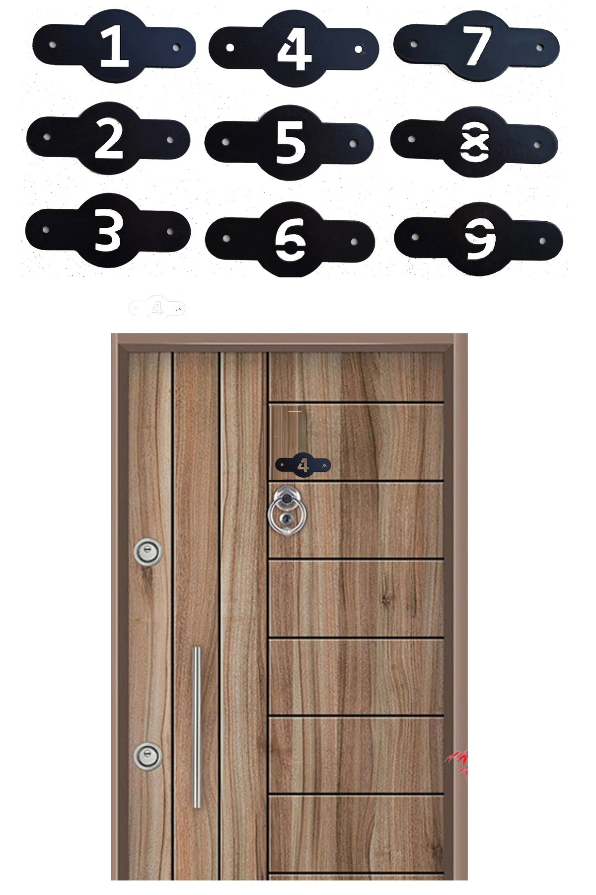 Kapı Duvar İsimliği Metal Kapı Önü Numarası  1-9 numara Siyah Daire ofis Kapı numarası Rakam Şablon