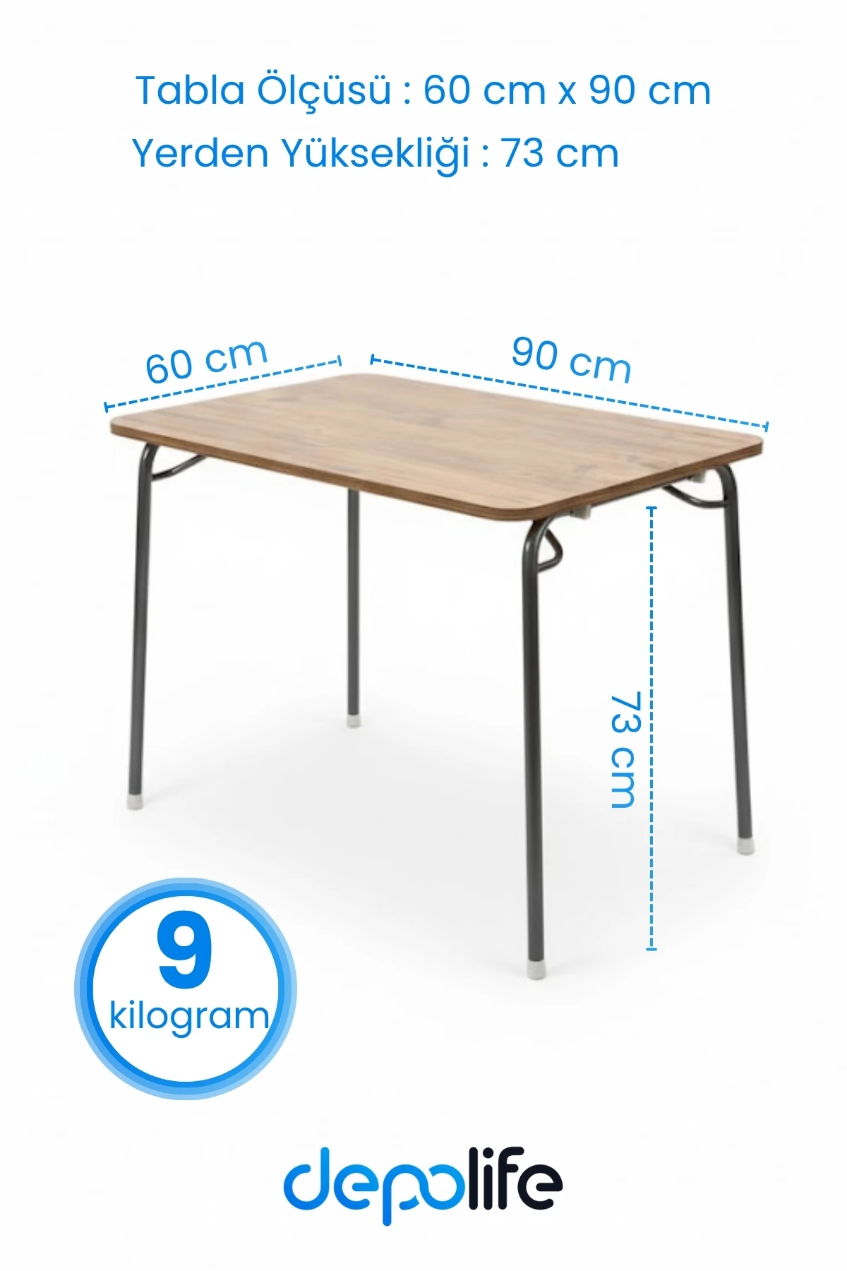 Pratik Katlanır Ayak Mutfak Yemek Masası Balkon Ders Çalışma Piknik Masa 60x90cm Ceviz