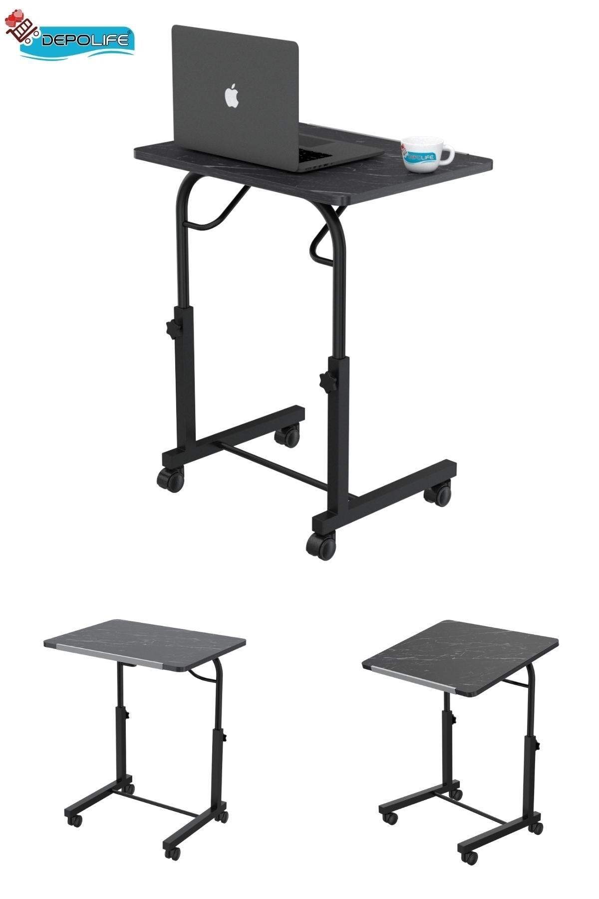 Eğim Yükseklik Ayarlı Laptop Sehpası Kahvaltı Ders Çalışma Bilgisayar Masası Metal Ayak Tekerlekli