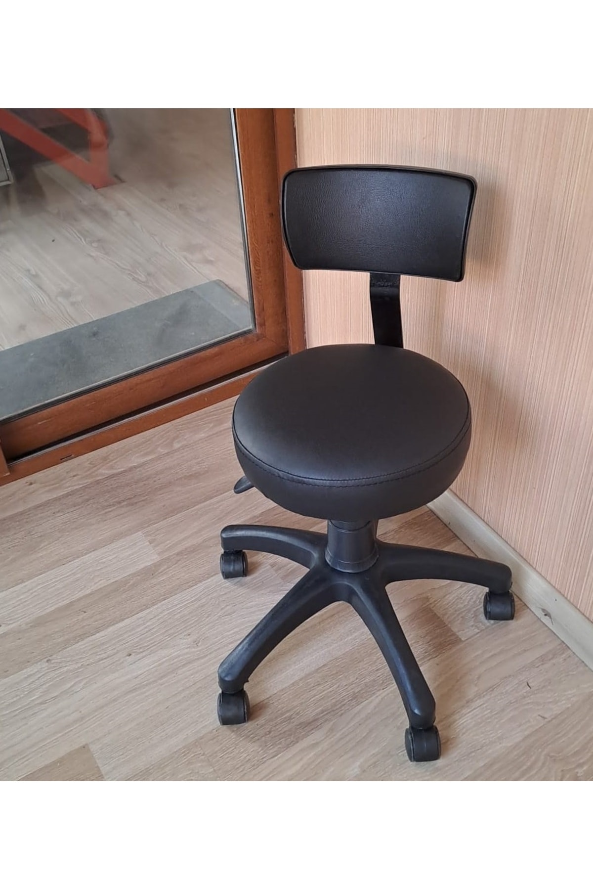Döner Ofis Kasiyer Taburesi Tekerlekli Deri Oturak Eczane Laboratuvar Büro Çalışma Koltuğu Sırtlı