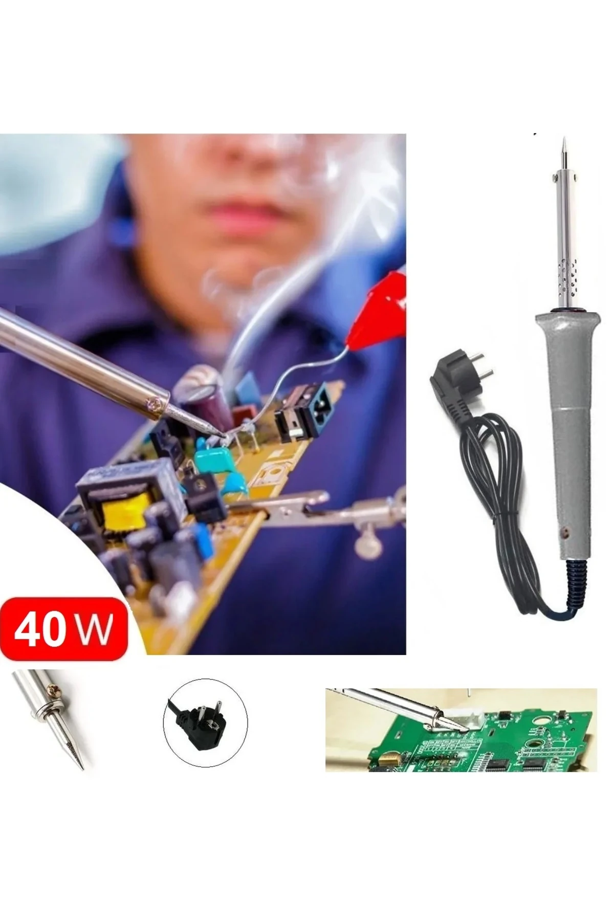 40 Watt Profesional Kalem Havya Lehim Pompası Sehpası Lehim Pastası Elektronikçi Takım Seti