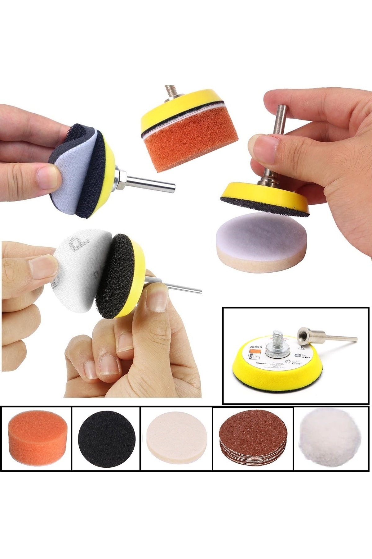 Dremel Proxxon Makineleri Için Polisaj Seti Cırtlı Taban Yün Keçe Zımpara Bone Skoch Sünger 16 Pcs