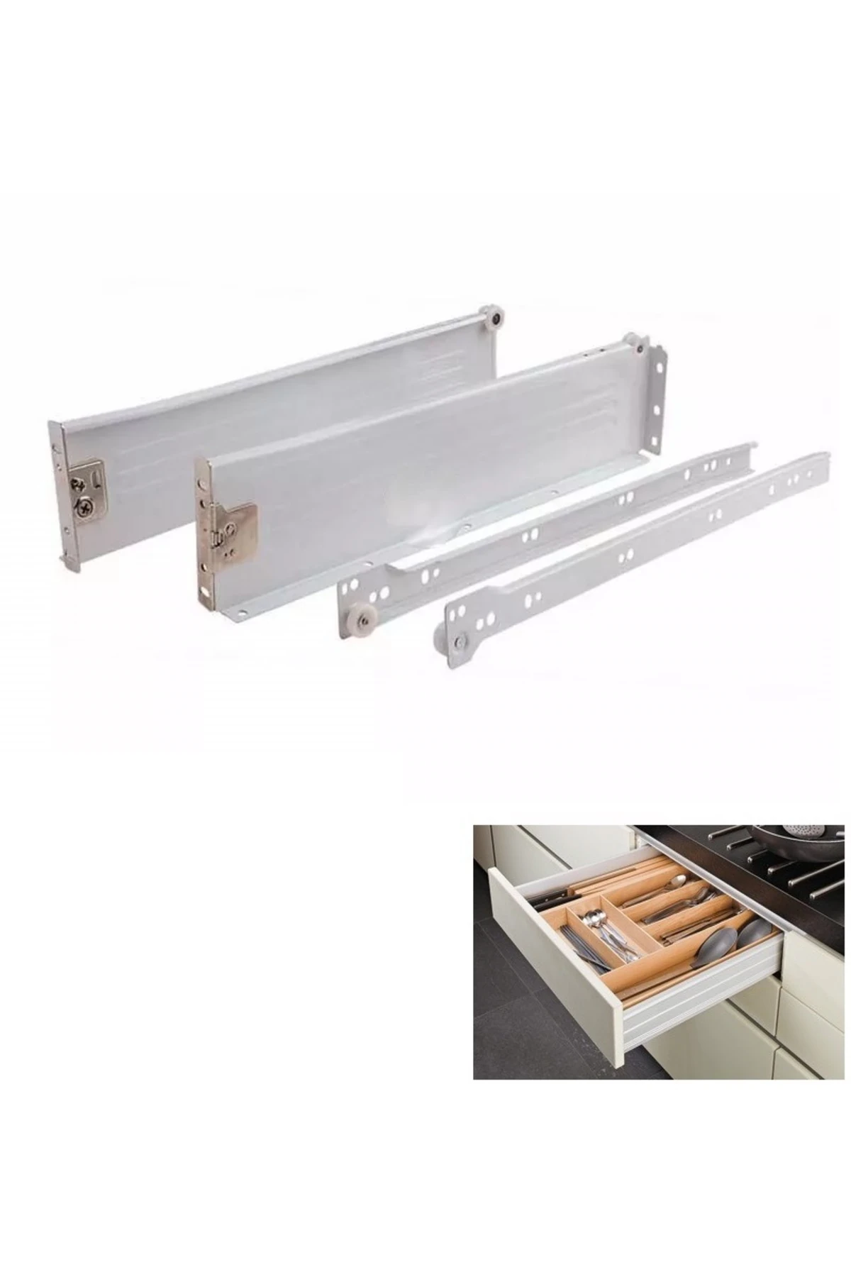 YANAKLI ÇEKMECE RAYI Metal Kenarlı Mutfak çekmece