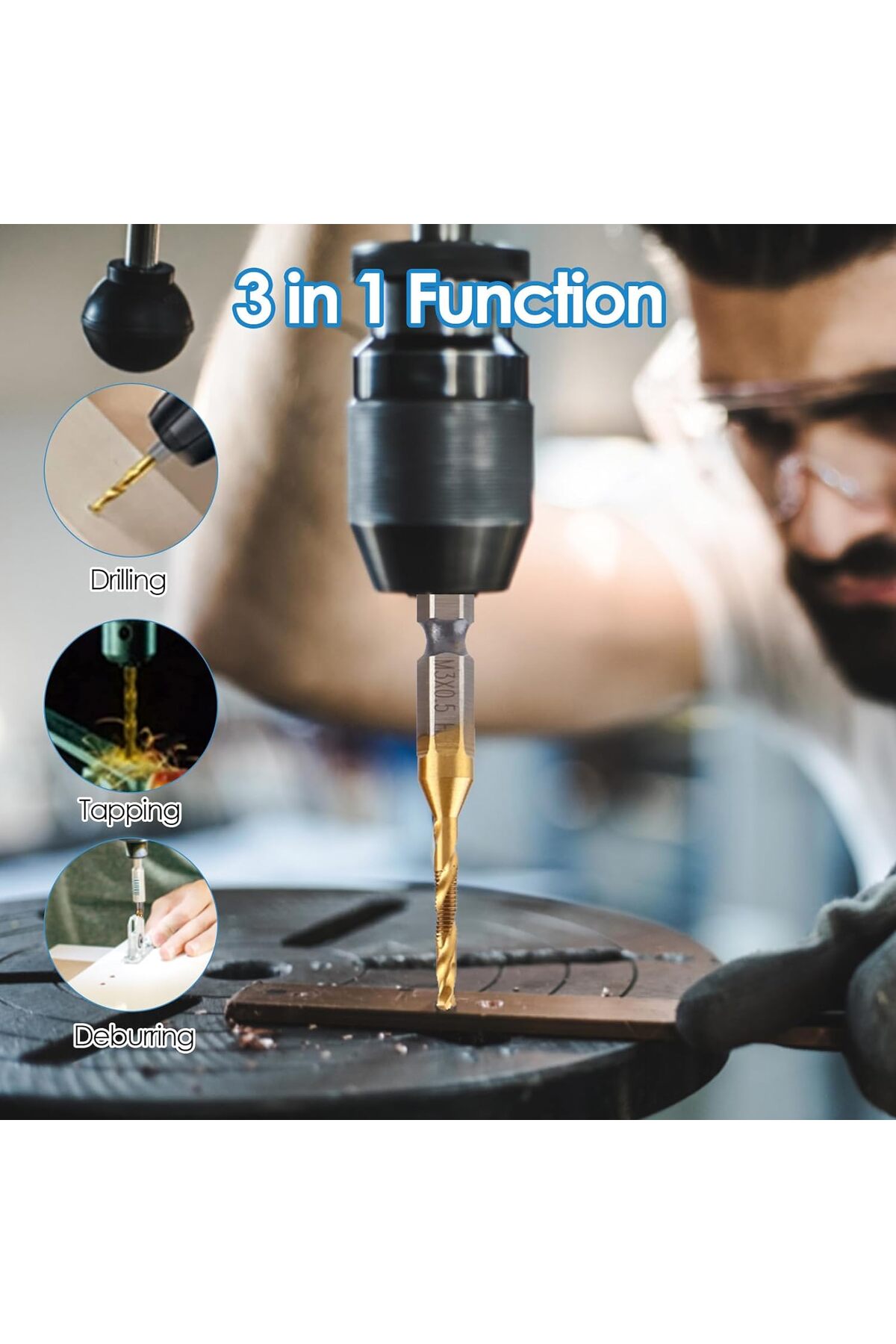 Klavuz Seti 1/4 Bıts Kendinden Matkap Uçlu M3 M4 M5 M6 M8 M10 titanyum Ahşap metal  matkap uçlu
