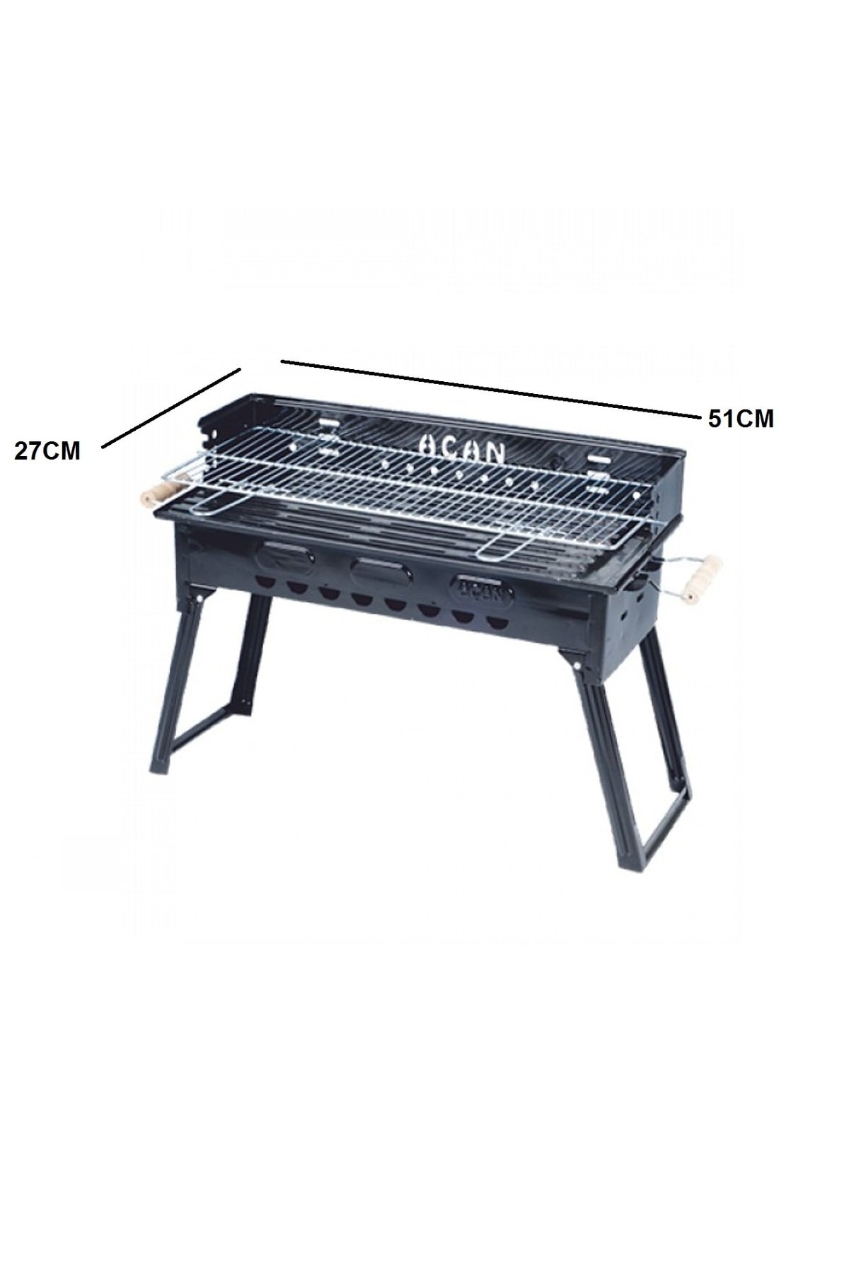Pervazlı Emaye Mangal P3 Battal Boy Barbekü Çift Kömürlü Izgara Katlanır Ayaklı 27x51cm