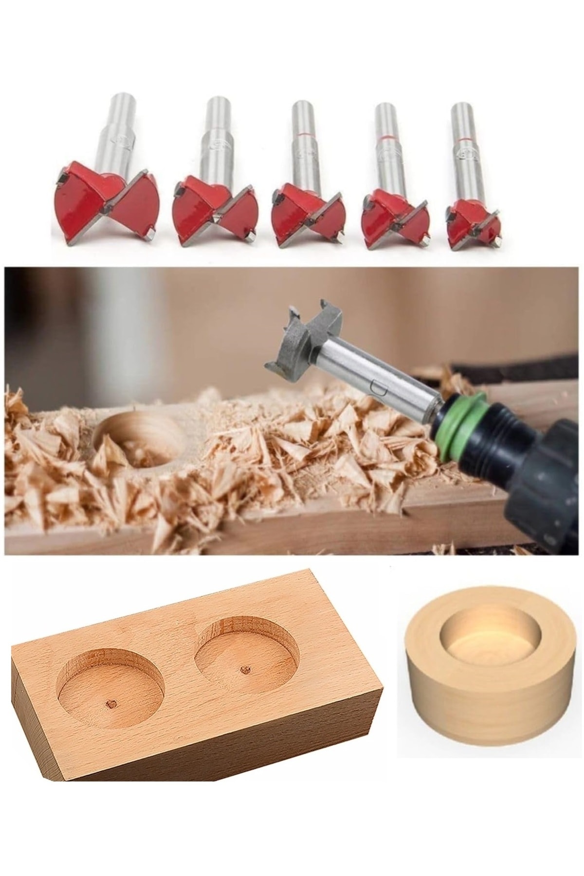 5 Parça Menteşe Yeri Mumluk Açma Freze Matkap Uç Kutulu 15 20 25 30 35 Mm Menteşe Açma Panç