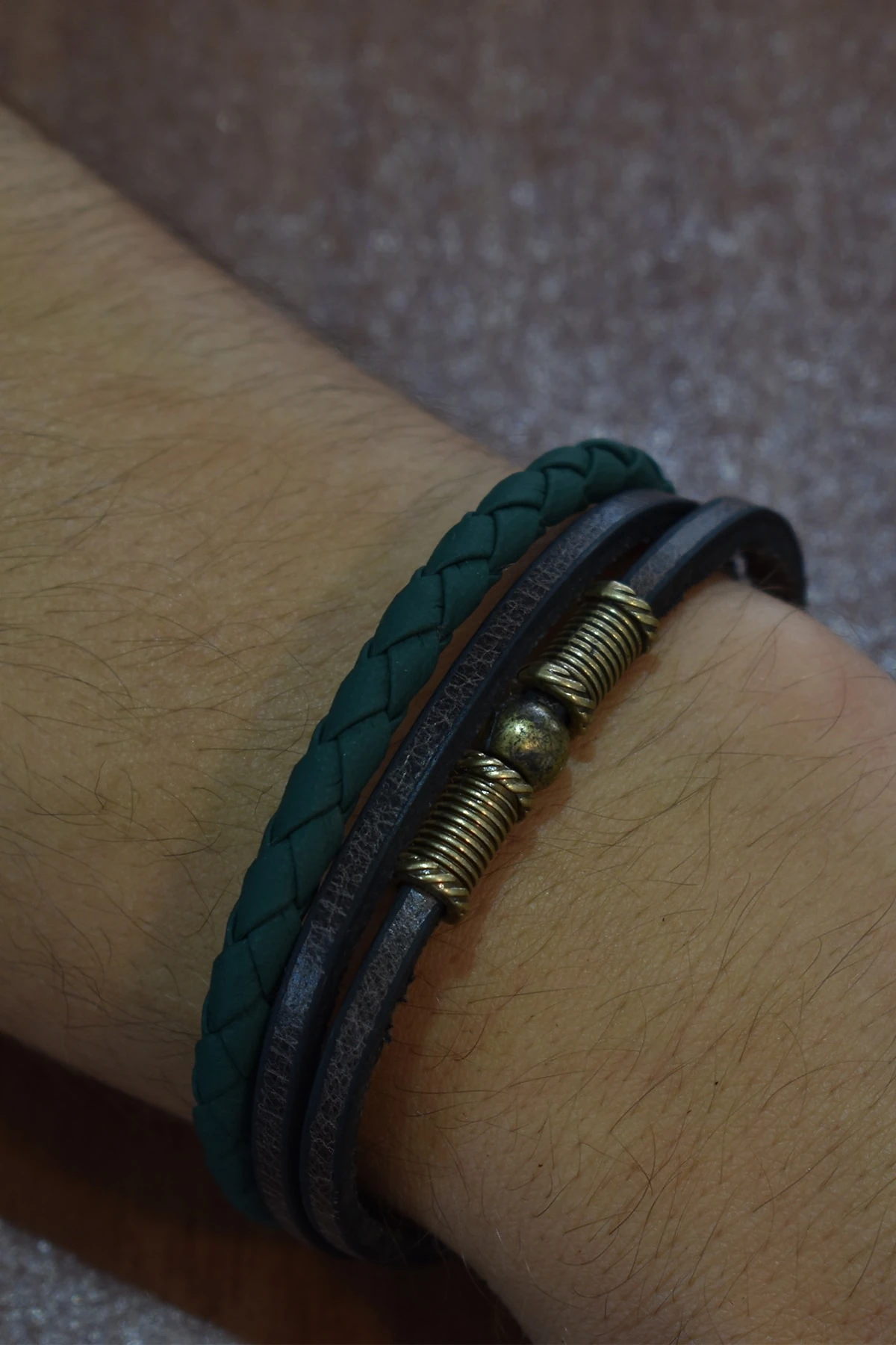 Çoklu Hakiki Deri Örmeli Erkek Bileklik