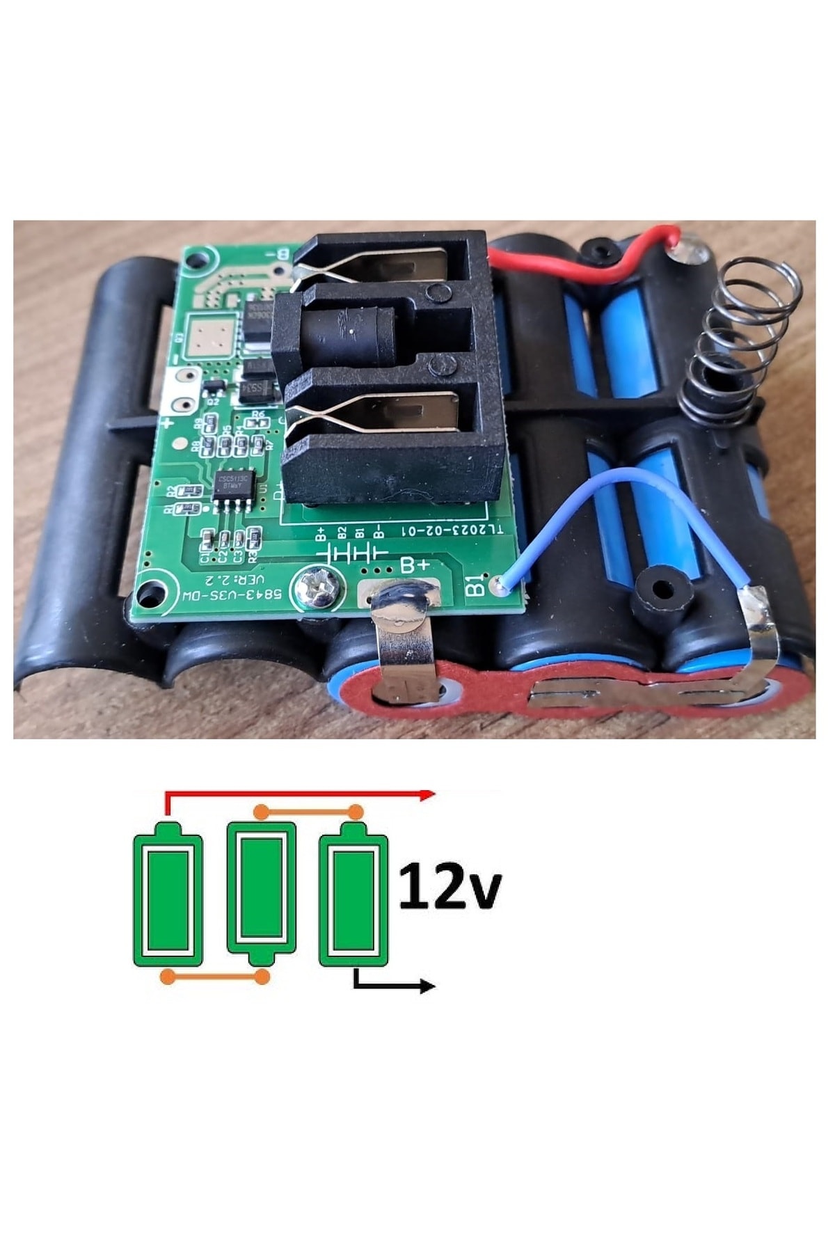 12v (3 x18650 pil) Batarya ve şarj Adaptör cihazı seti BMS Devreli akü Proje Ödev