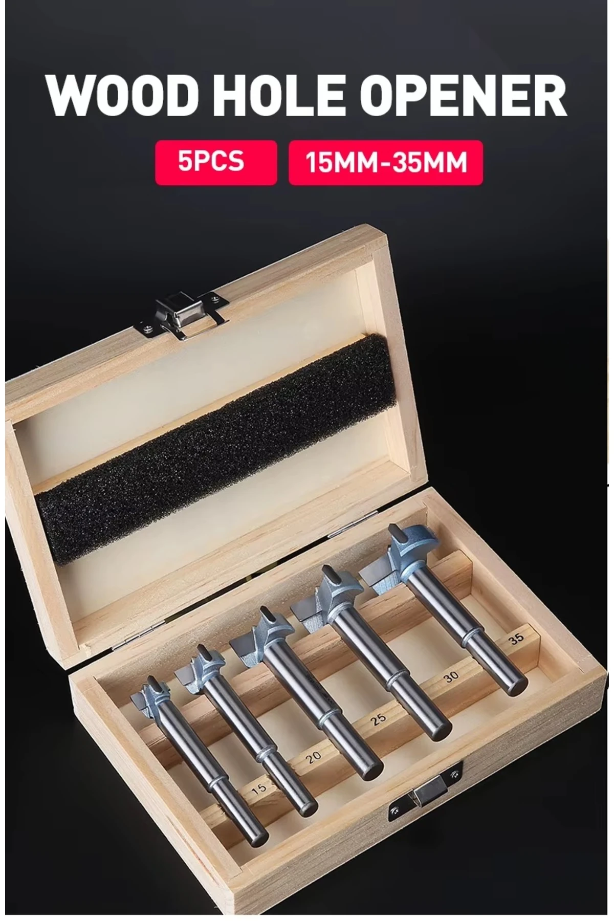 Tas Menteşe Freze Bıçağı Uç Seti 5 Parçalı Ahşap Delme Pancı Yuvarlak Delik Açma Matkap Ucu