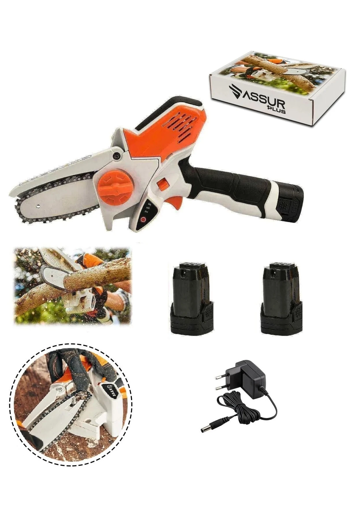 Şarjlı zincirli testere ağaç ahşap kesmek için Şarjlı çift akülü testere ağaç dal budama testeresi