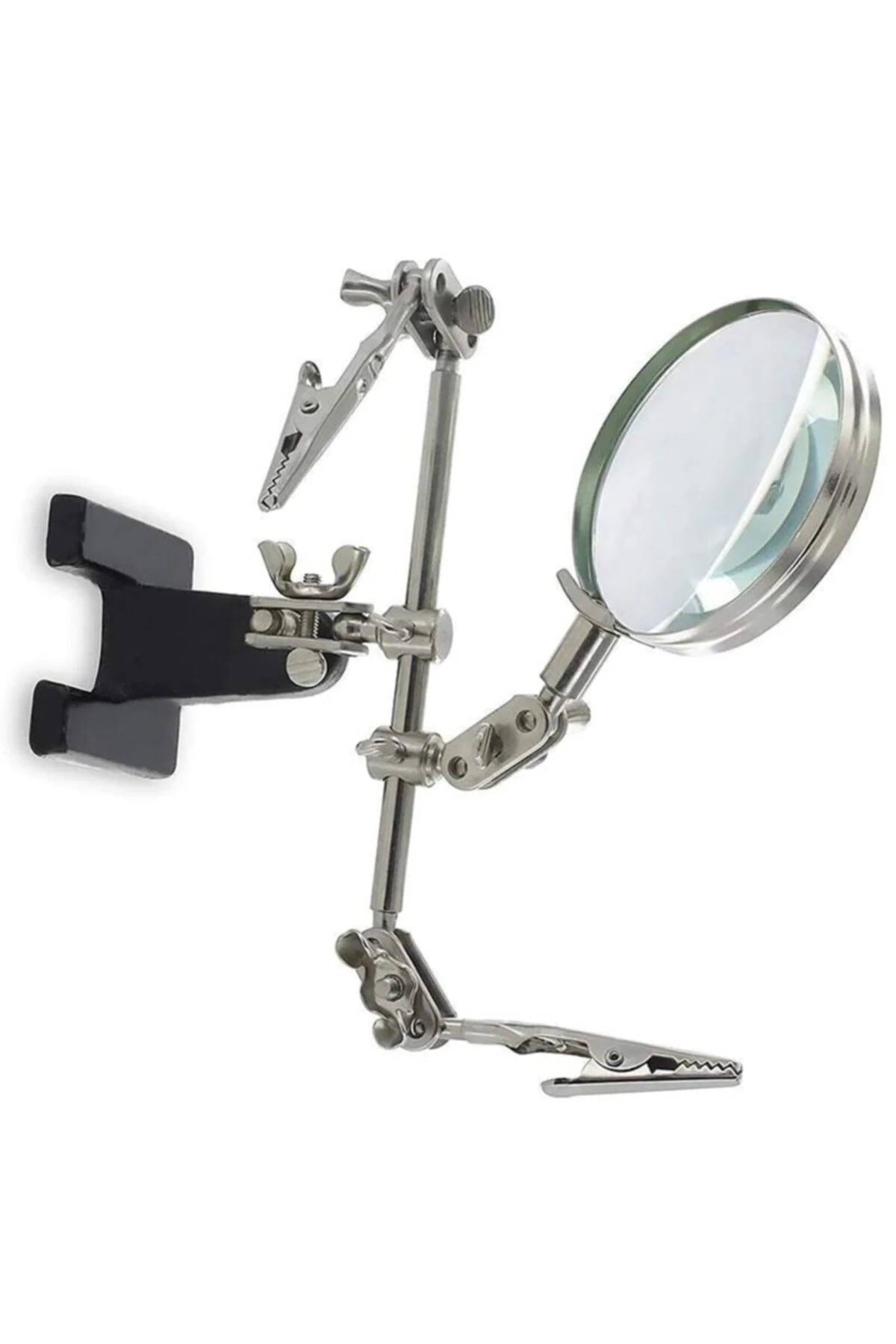 Elektronikçi Lehimleme Kıskaçlı Büyüteç Robot Kollu Mercekli Kuyumcu Mikroskop Sabitleme Standı 5x