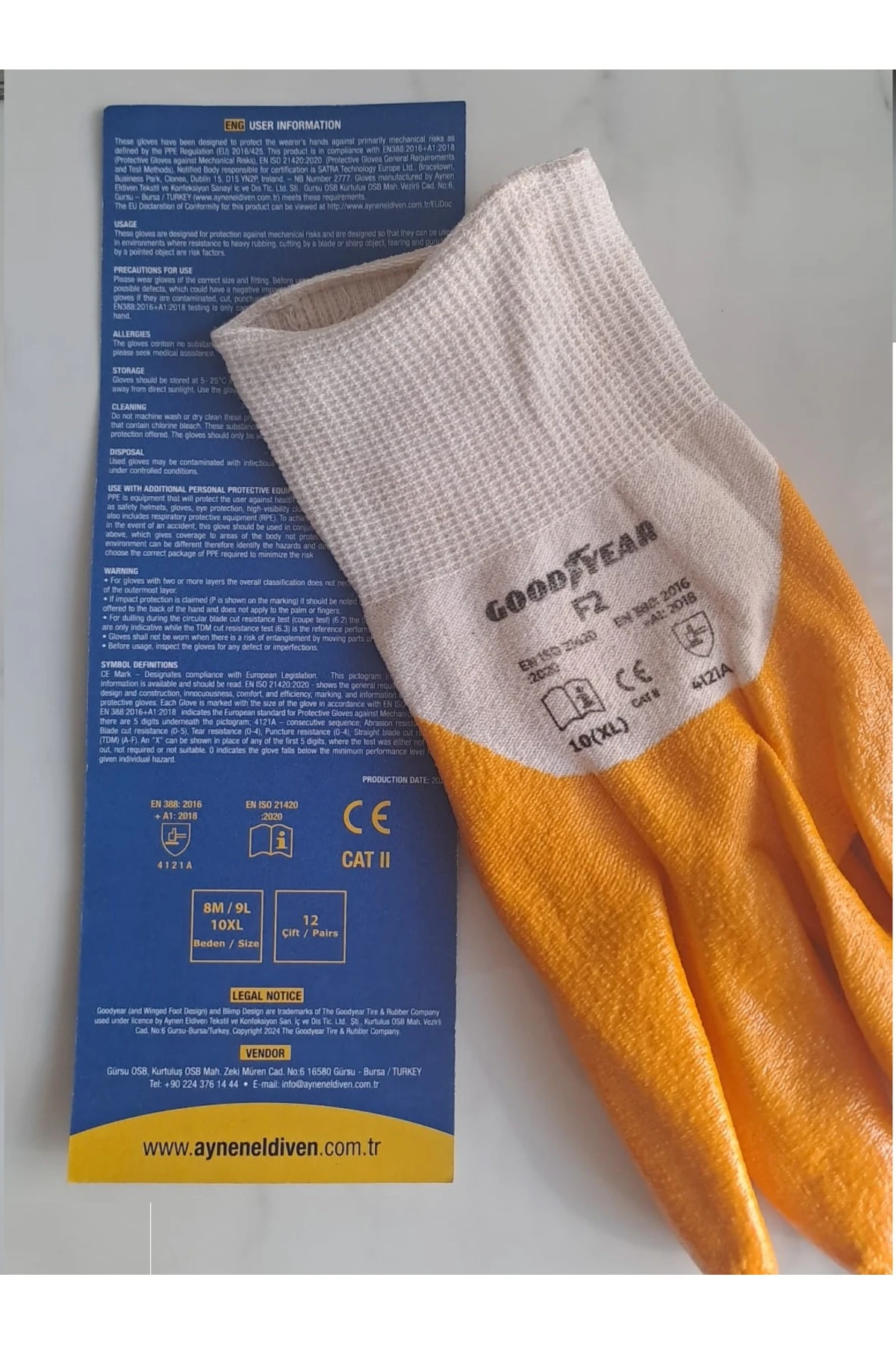 Goodyear F2 Nitril Full Kaplama Eldiven Kalın Nitrit kaplama Sızdırmaz 12 çift Xl
