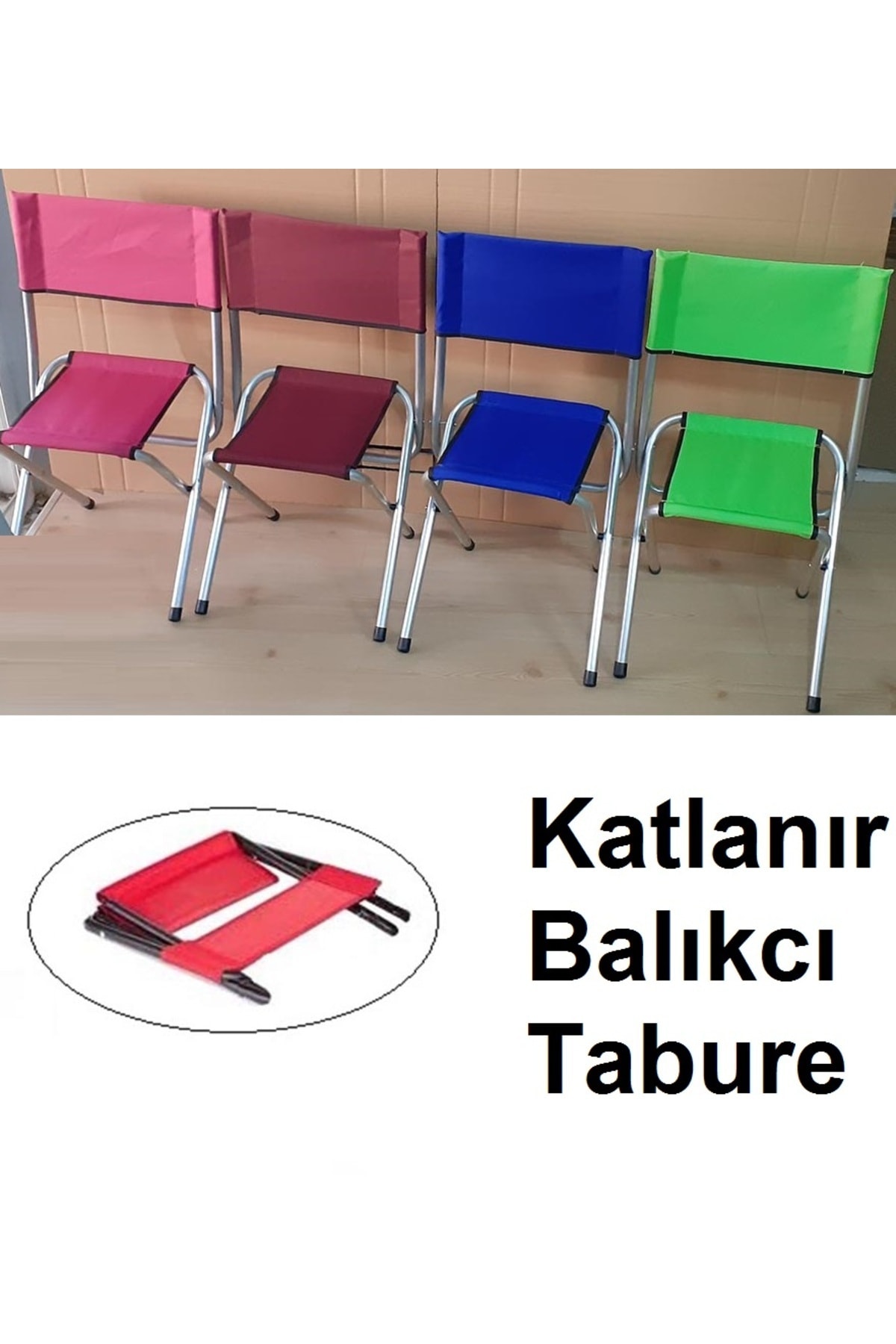 Katlanır Balıkçı Taburesi Piknik Deniz Plaj Doğa Araç Bagajı Için Ideal Sırt Dayanmalı Kırmızı