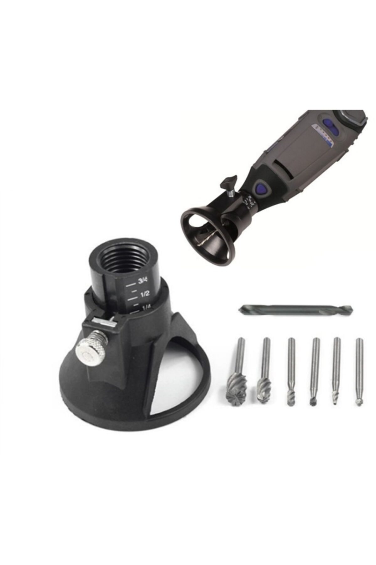 Dremel Ve Benzeri Mini Avuç Taşlama Için Dik Delme Aparatı Matkap Ucu Freze Uç Seti