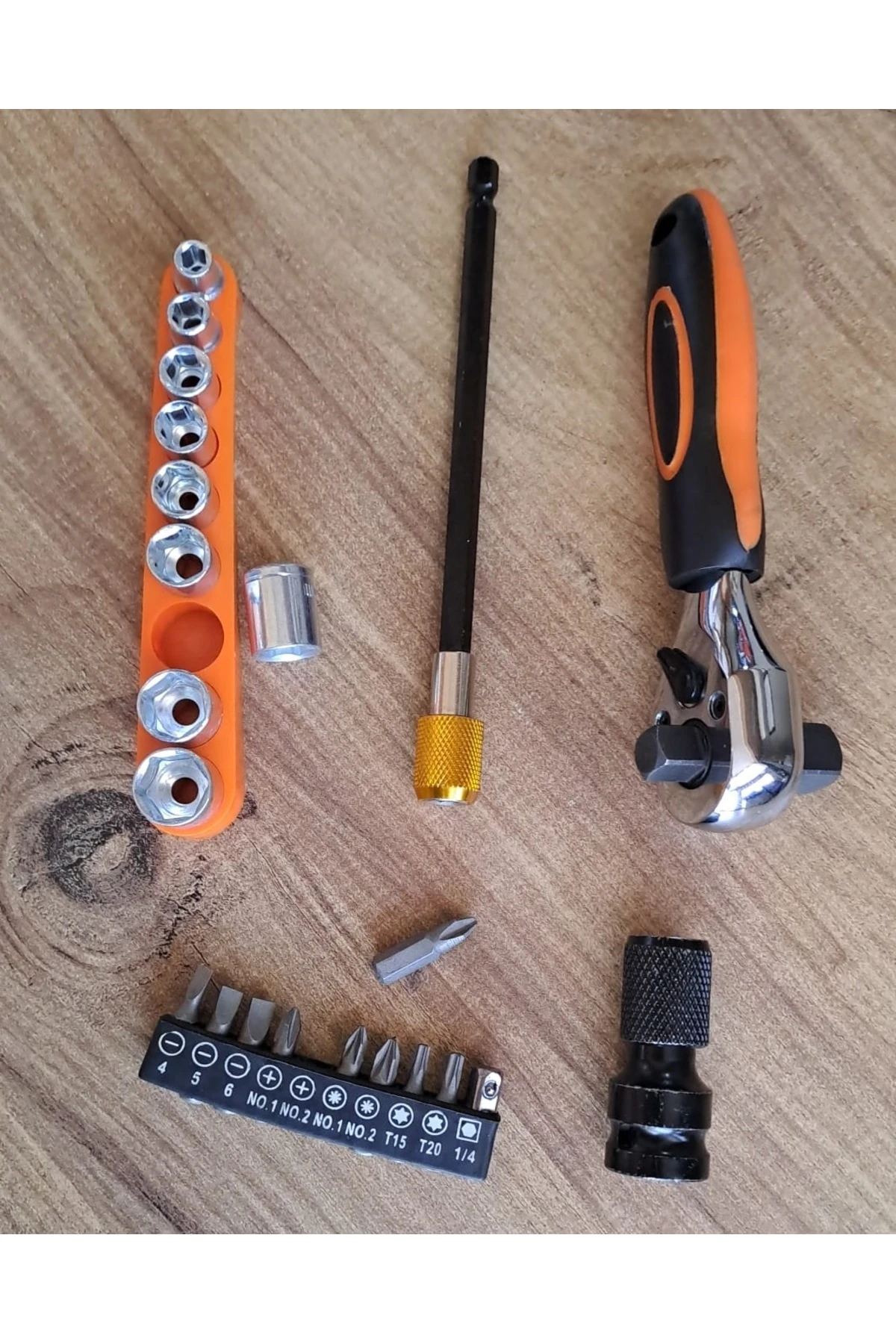 Fonksiyonel Cırcır Kolu Lokma seti 10lu bits uç 9lu Lokma Anahtar Takımı 22 Parçalı Cırcırlı Lokma