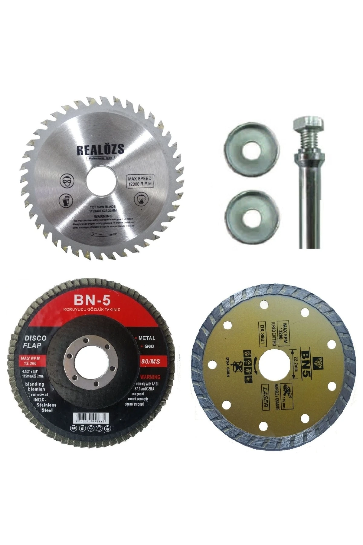 0 - 250 Watt Mermer Granit Fayans 115mm Daire Disk Seti Matkap Aparatlı Taşla 2 Yıl