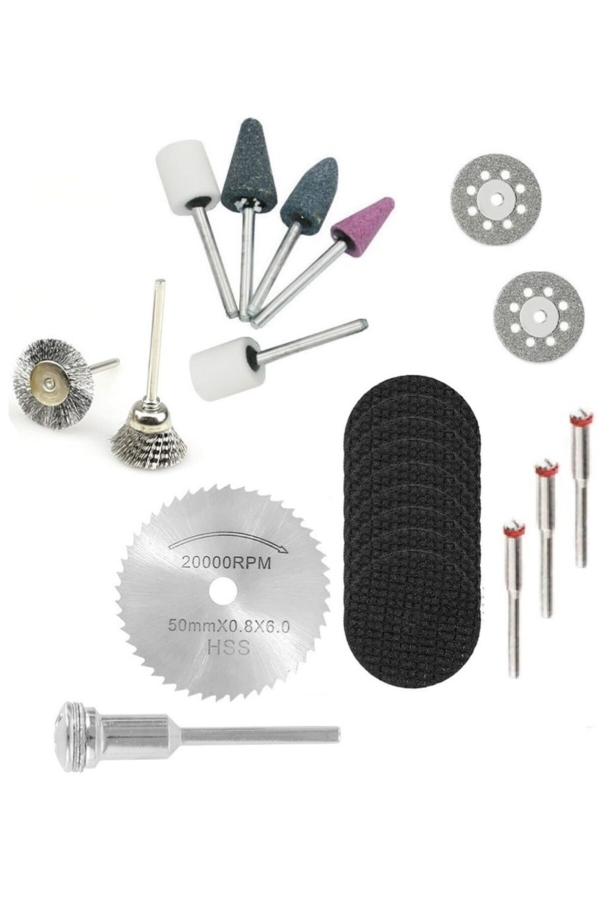 Dremel Benzeri Vız Vız Makinaları Için Kesici Mini Disk Seti Tel Fırça Kum Zımpara 20 Parça