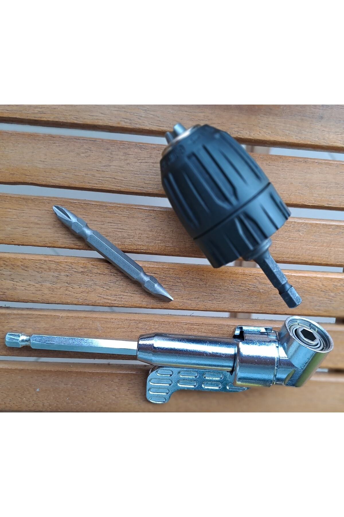 Mandrenli Köşe Vidalama Delme Kör Nokta Aparatı 1/4 Hex Matkap Vidalama Adaptörü Altıgen Saplı 3lü