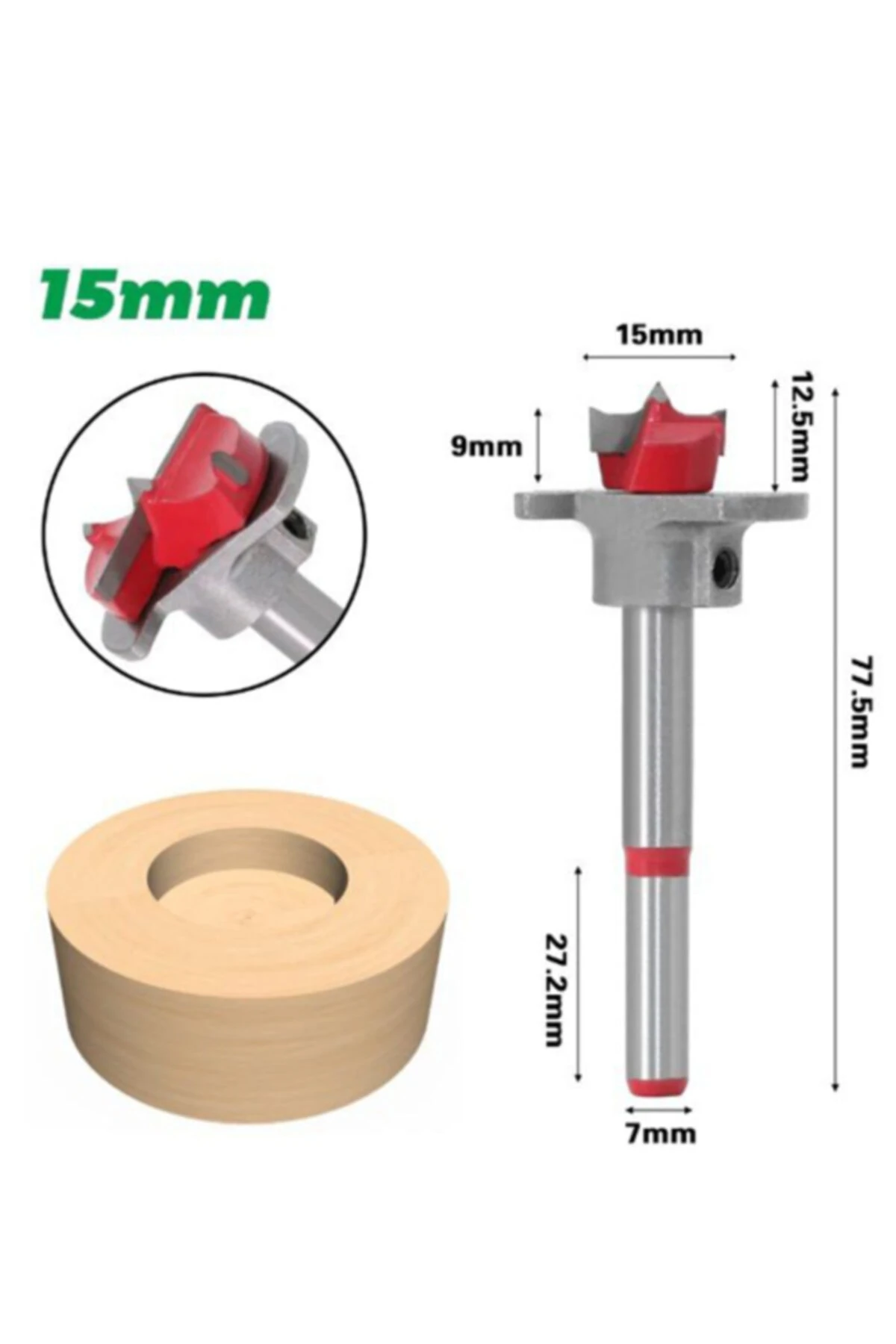 Ahşap Freze Ucu 15mm Panç Karot Stoperli Matkap Yuvarlak Açma Bıçağı Derinlik Ayarlı Panc Bıçak