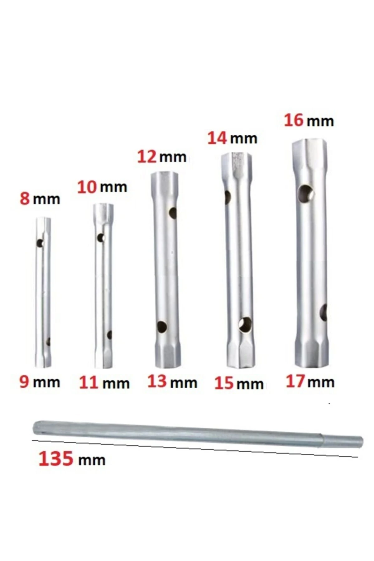 Borulu Lokma Anahtar Takımı Kovan Tipi T Kol Buji Anahtar Seti 5li Boru Lokma Seti 8mm-17mm