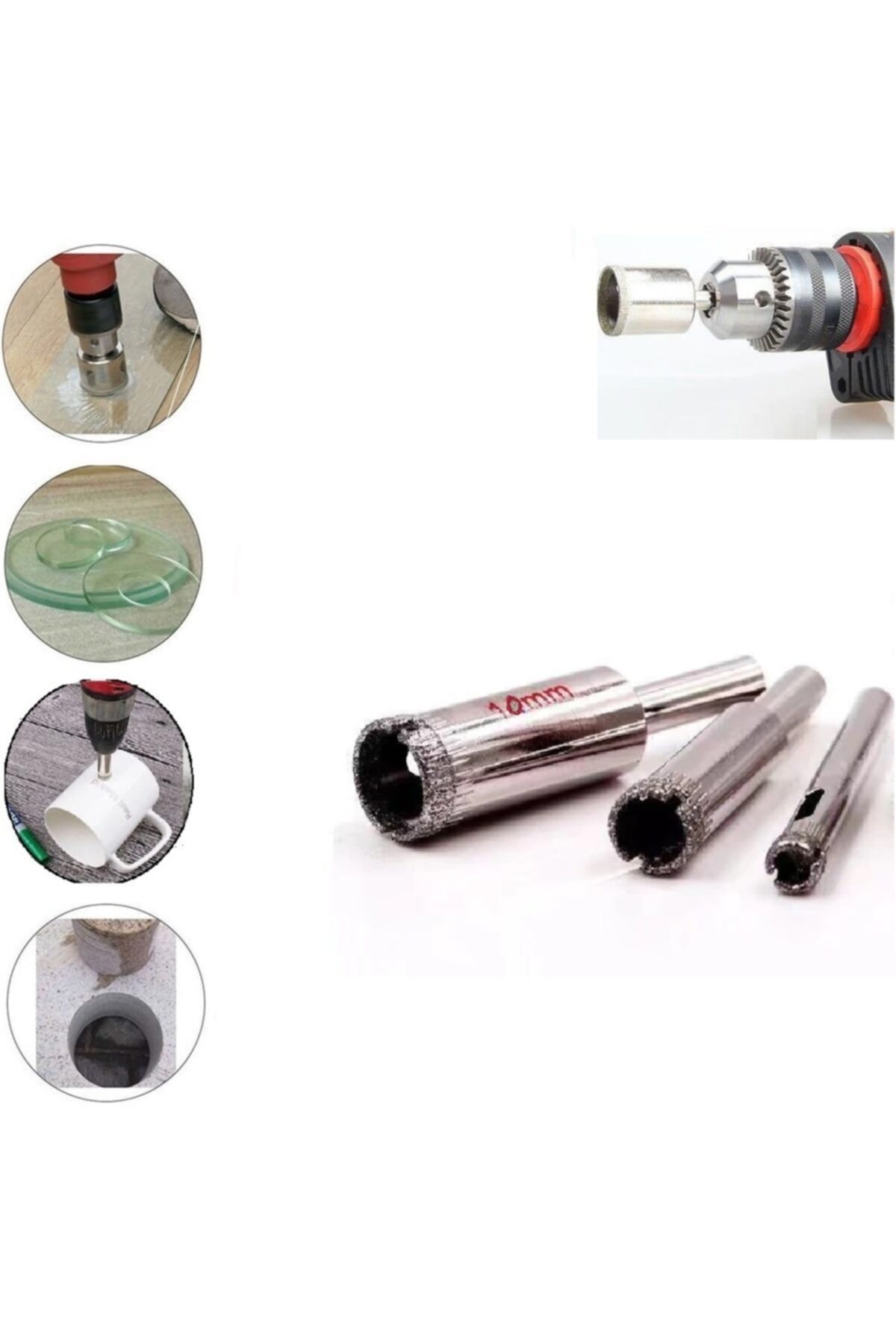 Mermer Granit Fayans Cam Yuvarlak Delme Pancı 3mm 4mm 12mm Elmas Uç Delik Açma Matkap Karot 3 Parça