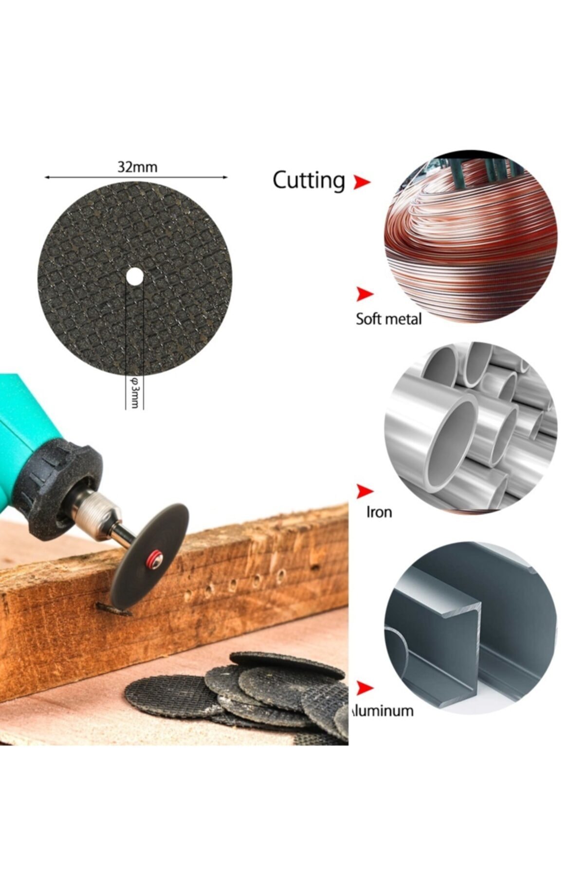 Mini Grinder Vız Vız Için Kesici Aksesuar Seti Ahşap Metal Plastik Cam Kesme Mini Disk