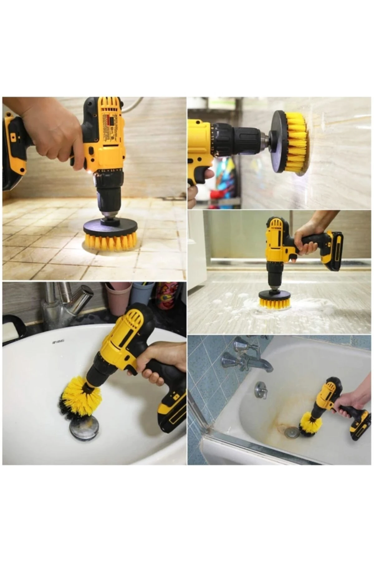 Matkap Için Pimli Temizlik Fırça Seti Banyo Mutfak Oto Jant Koltuk Halı Fayans Temizleme Fırça Kiti