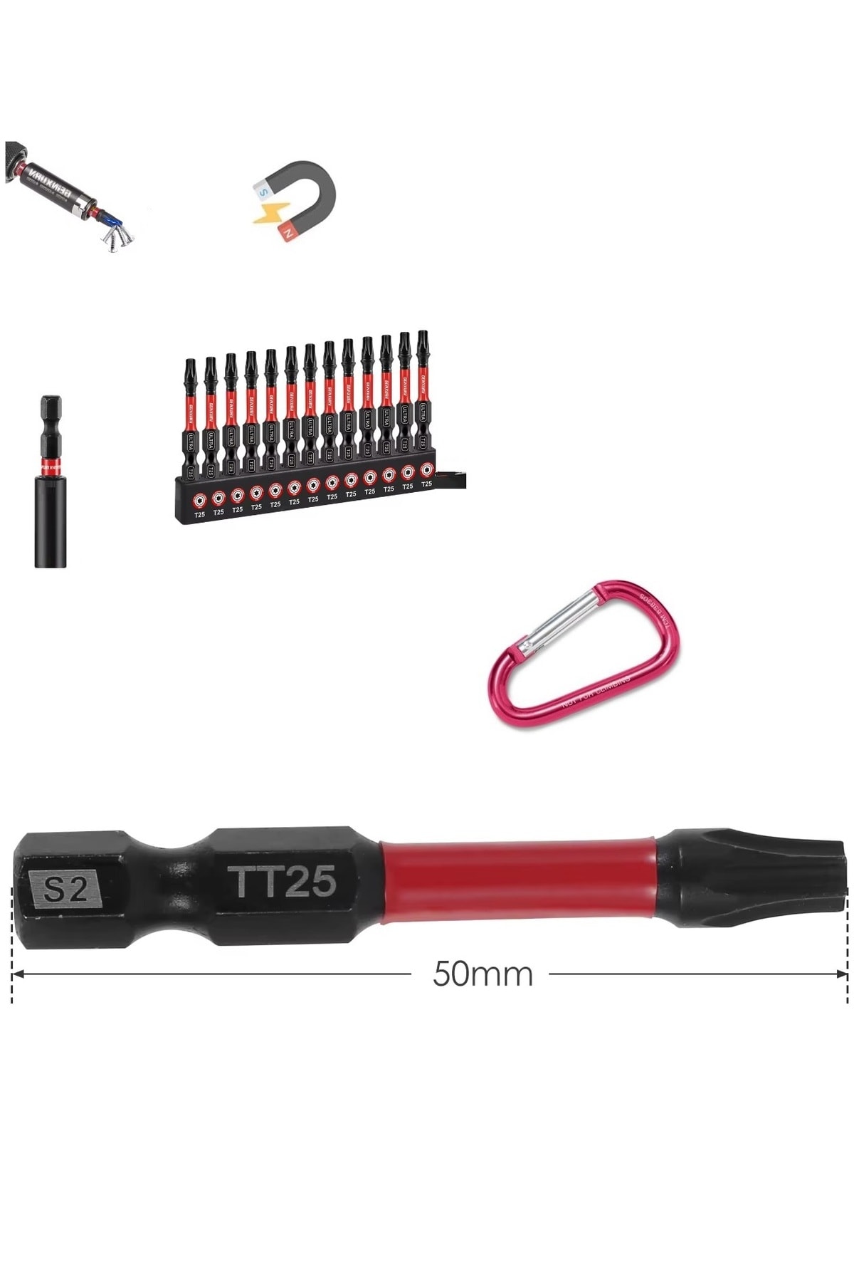 Yıldız Alyan Anahtar Seti Hex Bits uç takımı Manyetik uzatma Adaptörlü 12 Parçalı Torklu Set