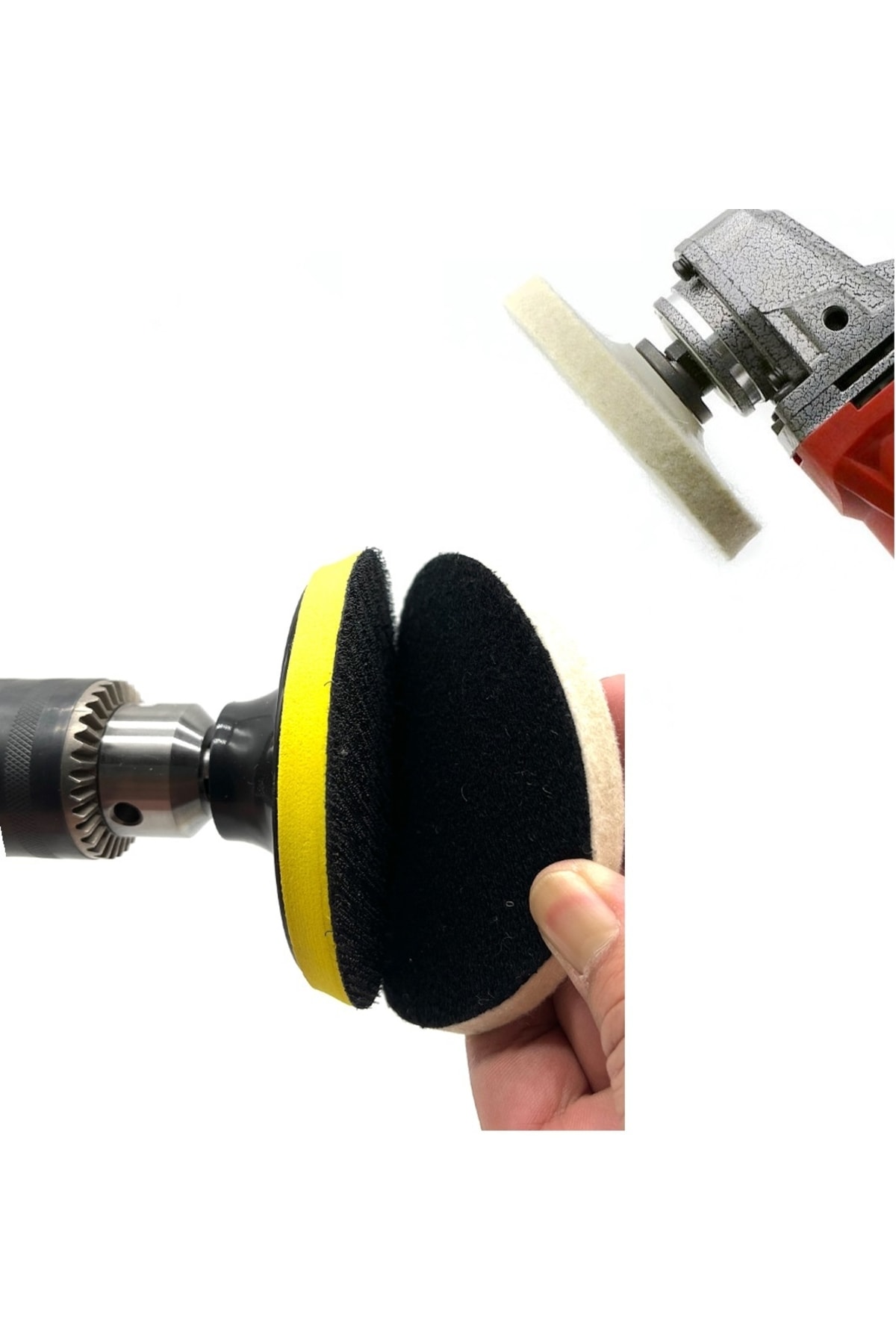 Yün Keçe Parlatma Pedi 115mm Destekli Pad Matkap Adaptörü Seti Cam Metal Çelik Parlatma Polisaj Seti