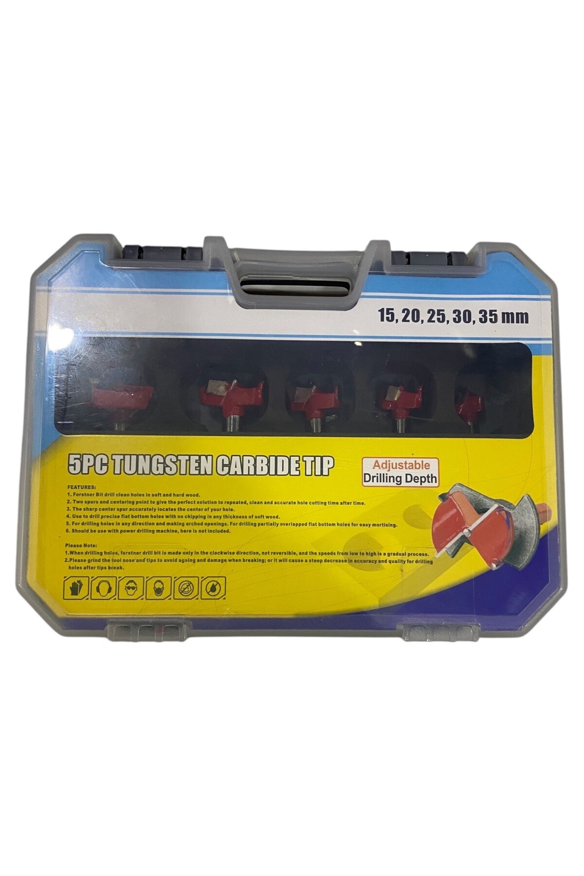 5 Parça Menteşe Yeri Mumluk Açma Freze Matkap Uç Kutulu 15 20 25 30 35 Mm Menteşe Açma Panç