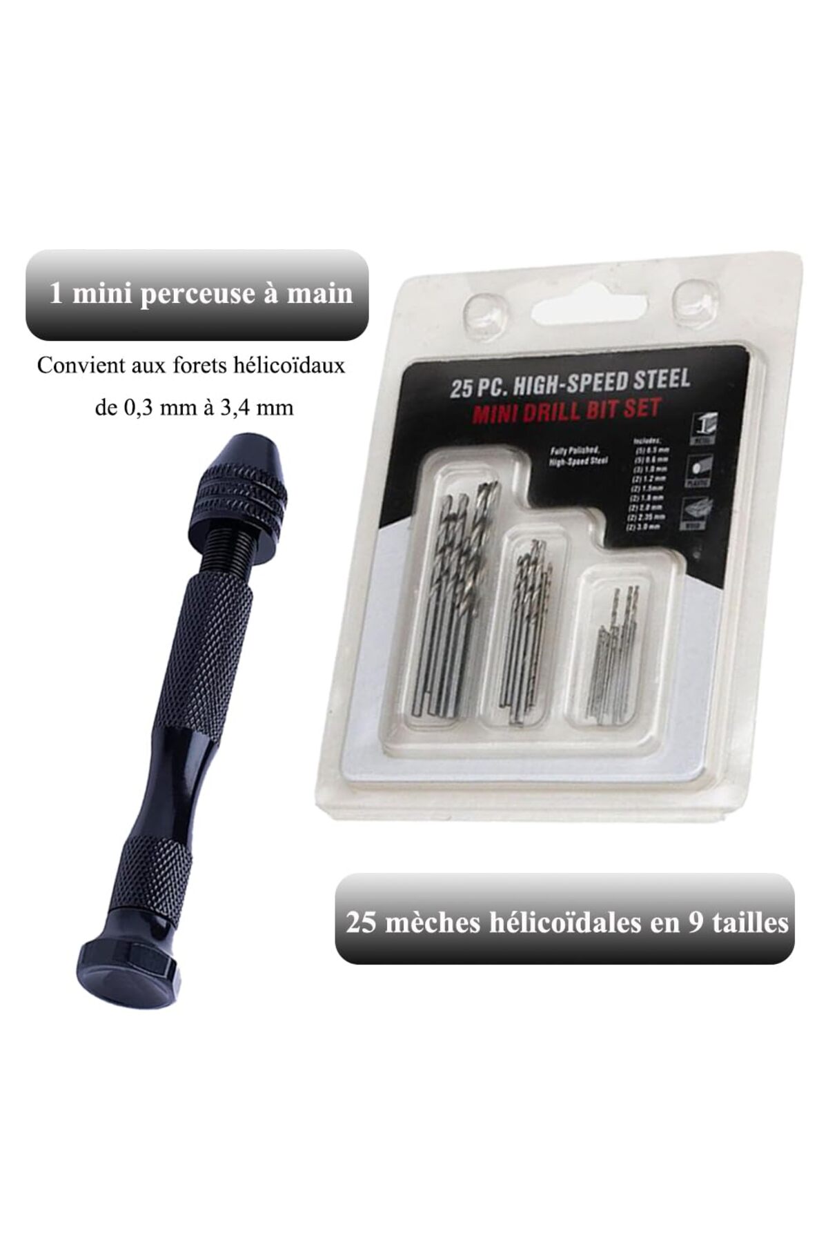 Mini El matkap 25li matkap ucu 0,5 – 3,0 mm Hassas el matkabı seti metal ahşap kuyumcu model yapımı
