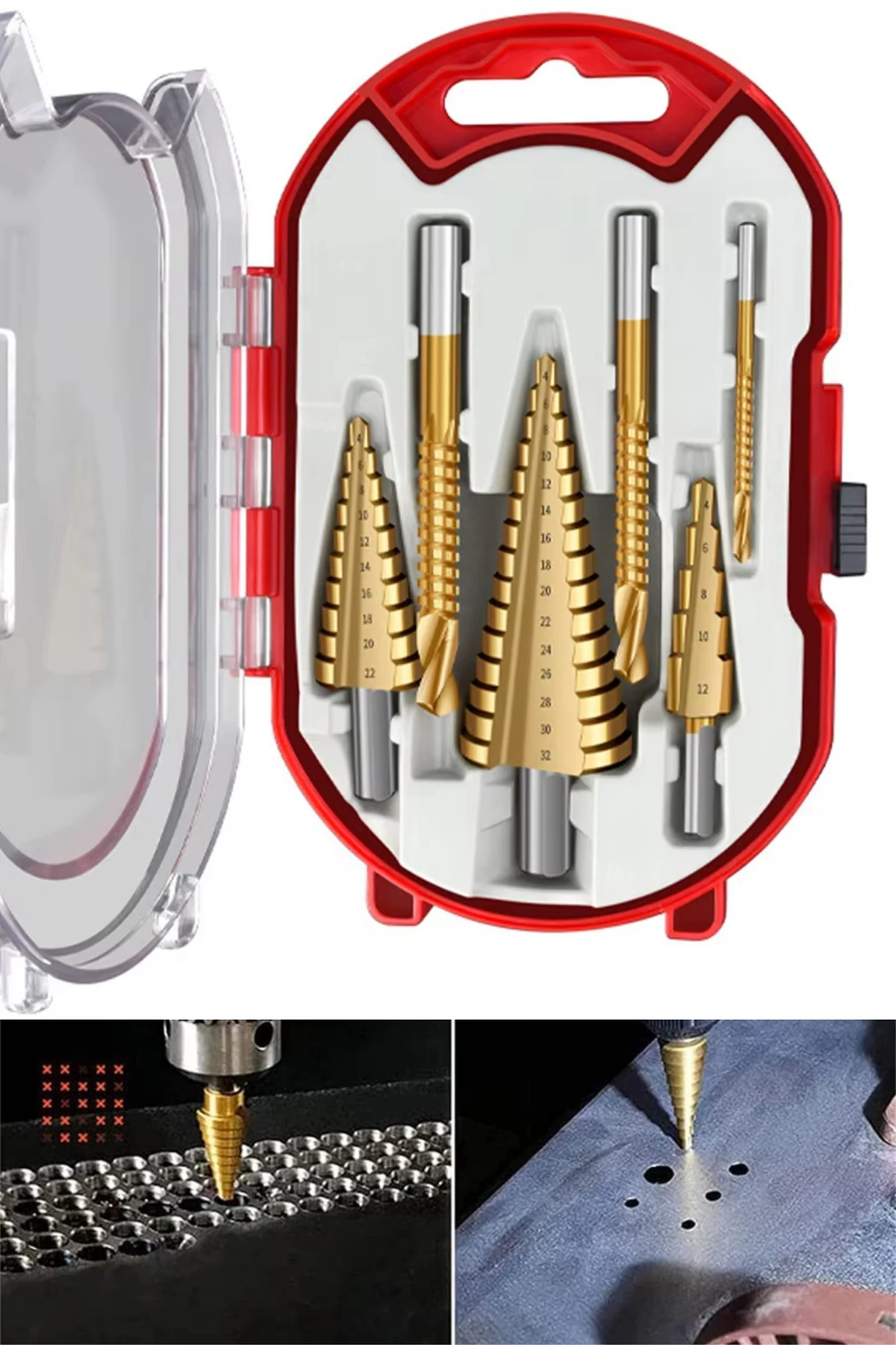 Delik Delme Pah Açma Kademeli Delme Panç Titanium 6 Parça Kutulu Freze Uç Seti