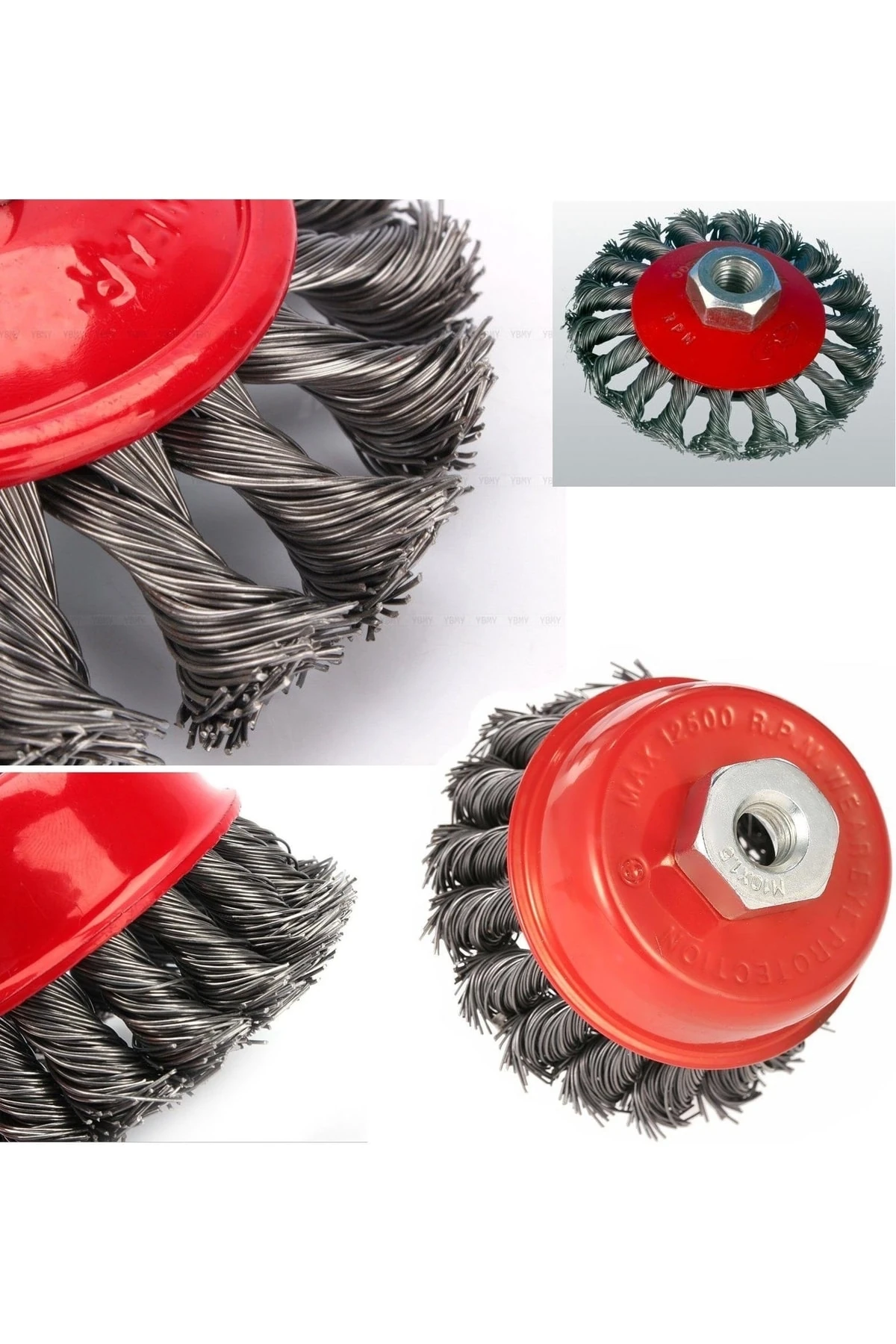 Avuç Taşlama Için (M14) Örgülü Çelik Tel Fırça Seti Burgulu Konik Ve Silindir 2 Parça