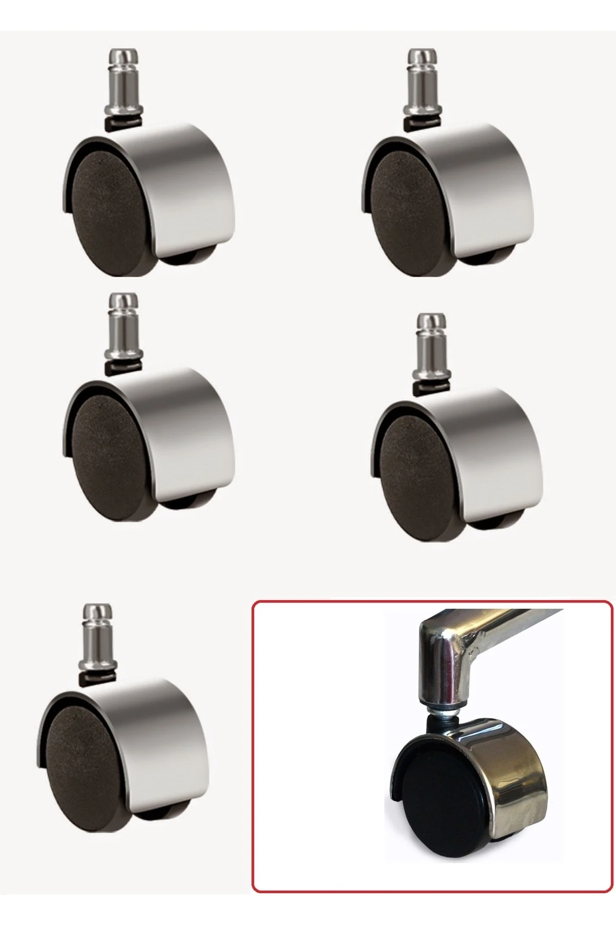 Ofis Koltuk Tekerleği Krom Görünümlü Lüx Tekerlek 5li Set Yüksek Kalite