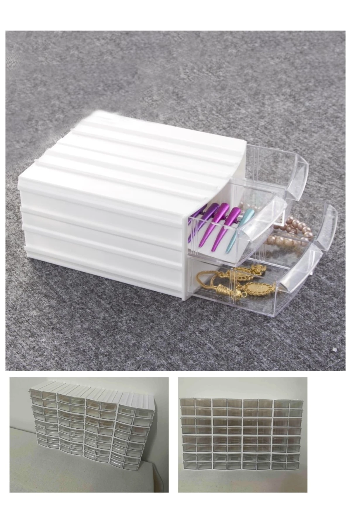 Şeffaf Çekmeceli Organizer Kutu 8 Kutu 32 Bölmeli Dremel Gravür Boncuk Mücevher Saklama Kutusu