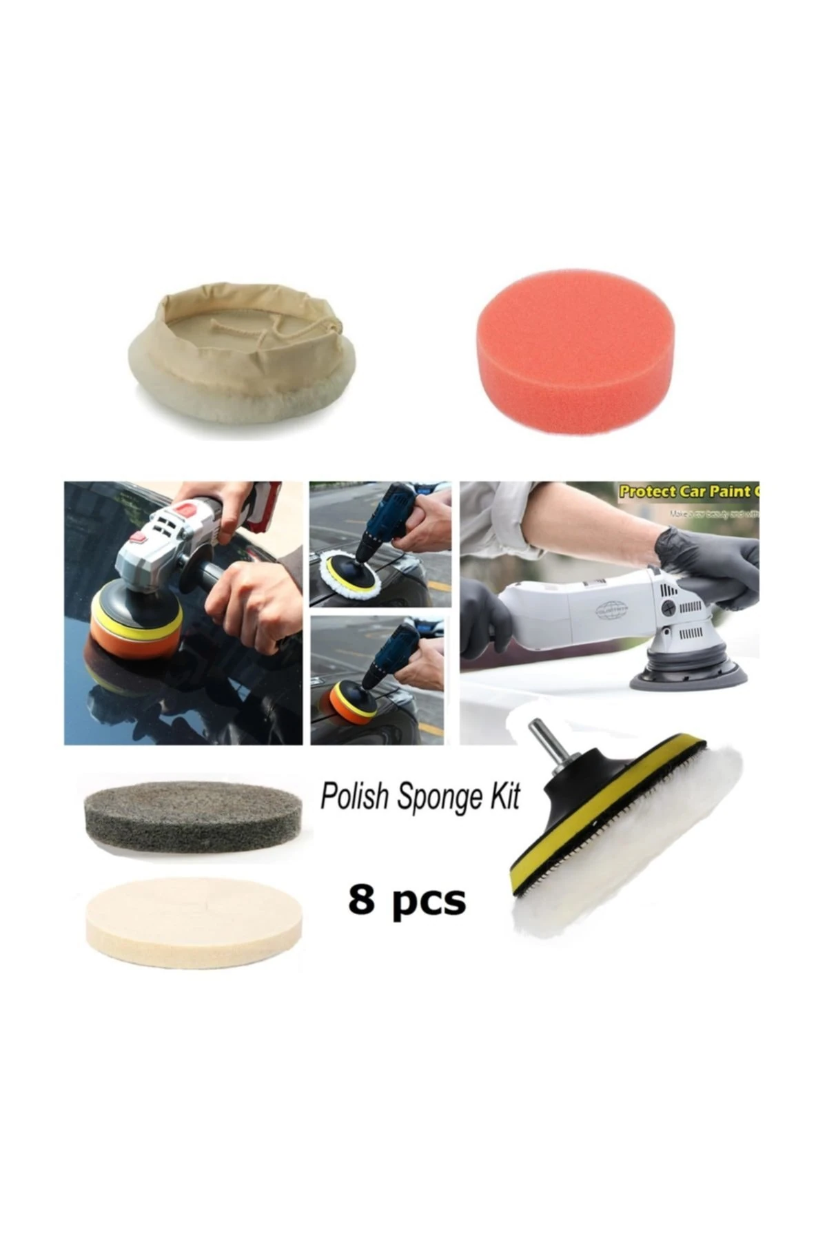 Polisaj Seti Oto Kaporta Boya Cizik Giderici Ve Fayans Metal  Parlatma Yün Keçe Sünger Zımpara