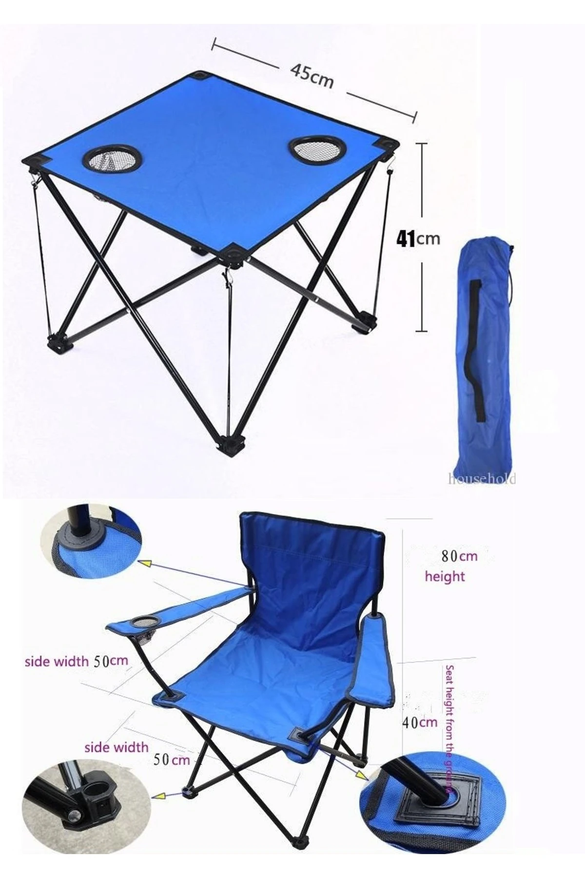 Kamp Piknik Koltuk Masası Plaj Şemsiyesi Kazık Seti Bahçe Plaj Doğa Katlanır Çantalı Set