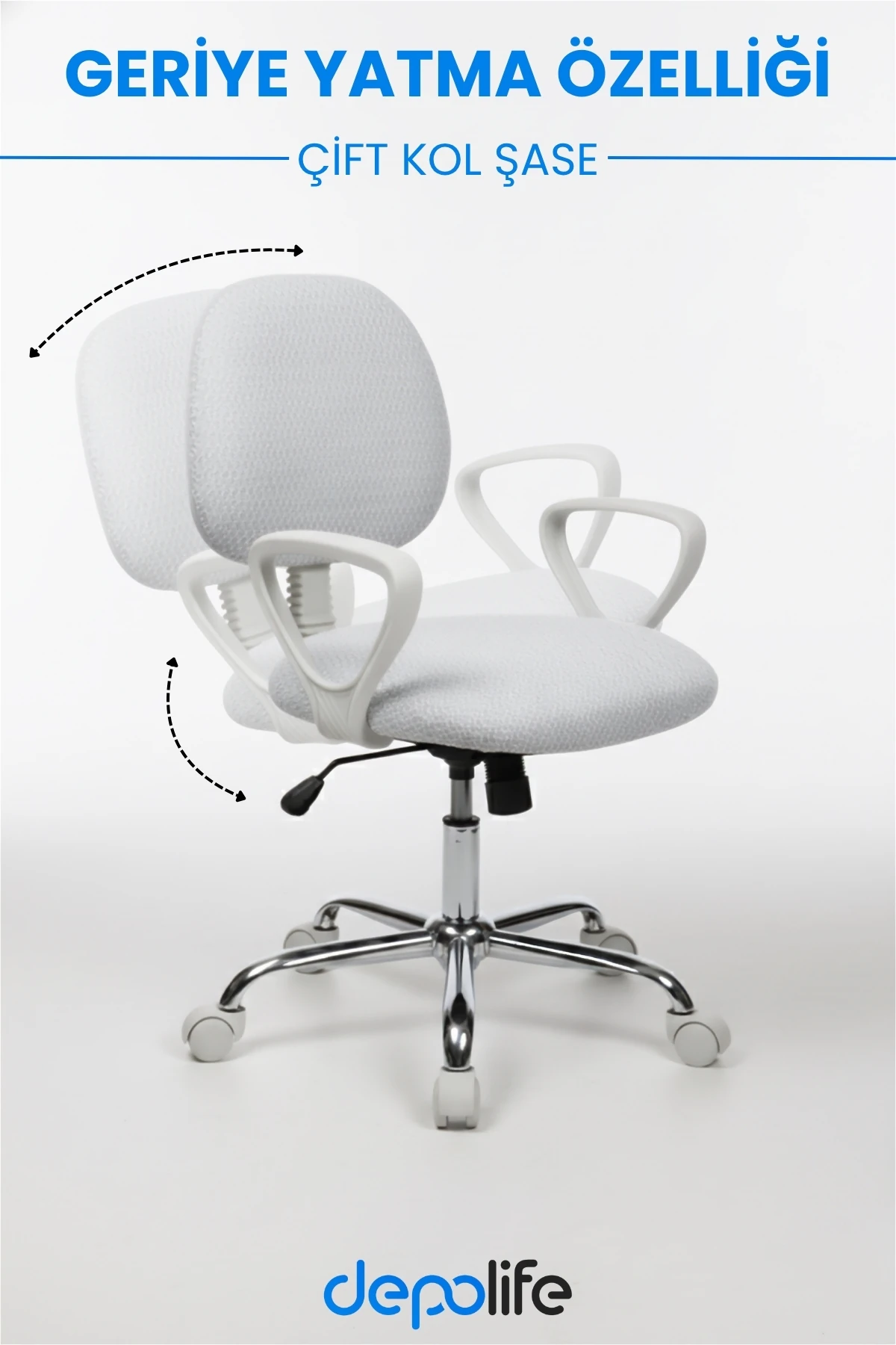  Ev Ofis Sekreter Personel Çalışma Sandalyesi Geriye Yatma Krom Beyaz Büro Ders Oyuncu Koltuğu