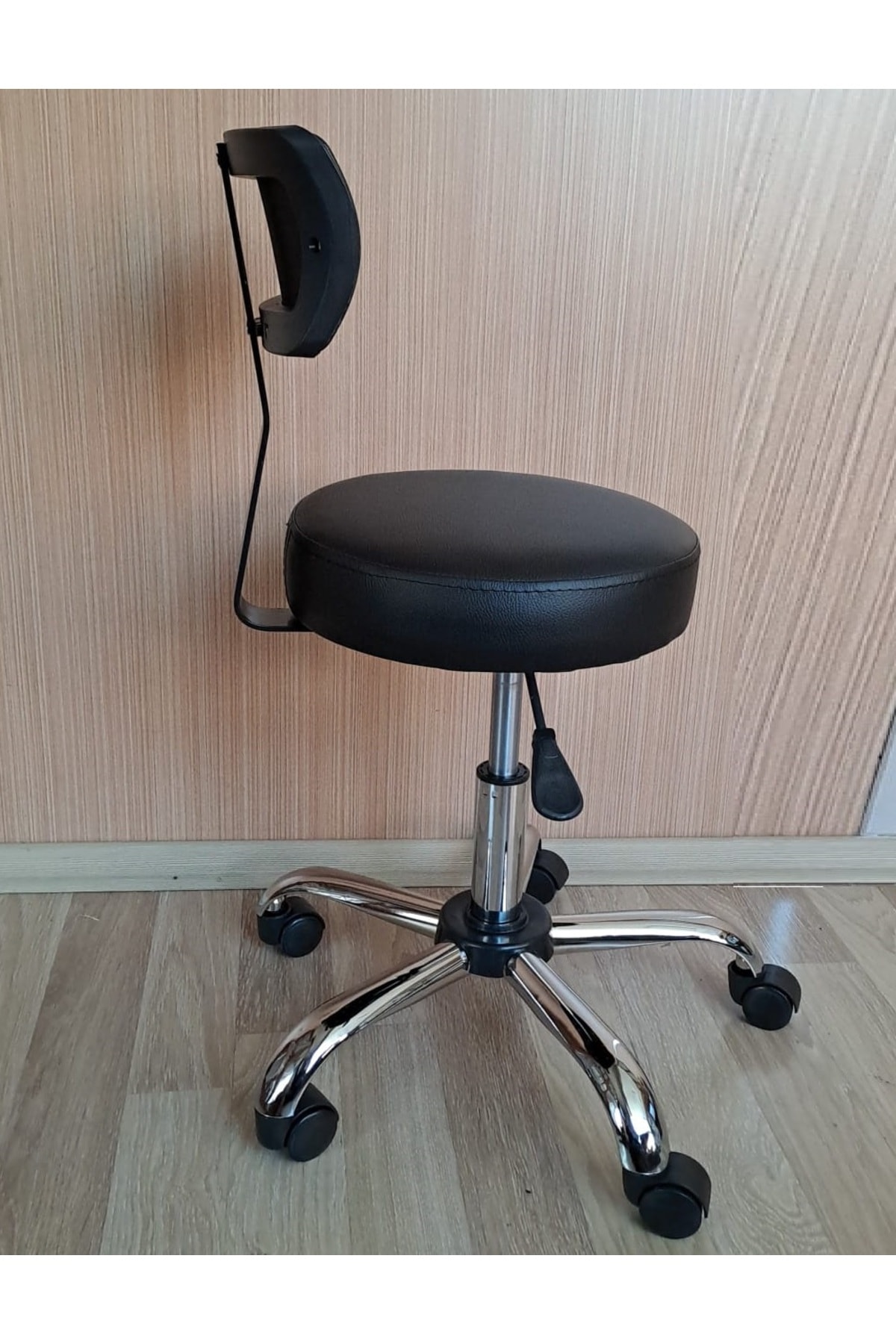 Ofis Kasiyer Taburesi Metal Ayak Tekerlekli Sırt Dayama Eczane Laboratuvar Büro Çalışma Koltuğu