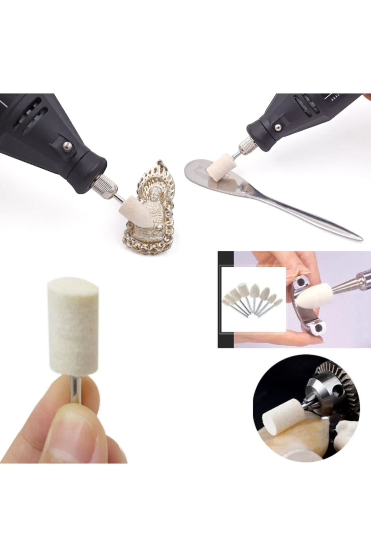 Dremel Proxxon Uyumlu 12 Parça Parlatma Cilalama Için Mini Polisaj Yün Keçe Seti