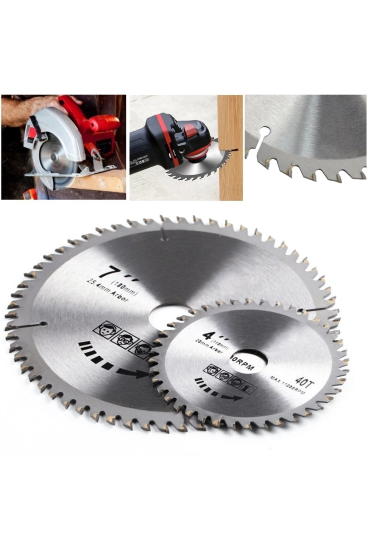 180mm ve 115mm Ahşap Sunta Kesme Diski Elmaslı Turbo Kesici Daire Testere Tct Blade 2li Set