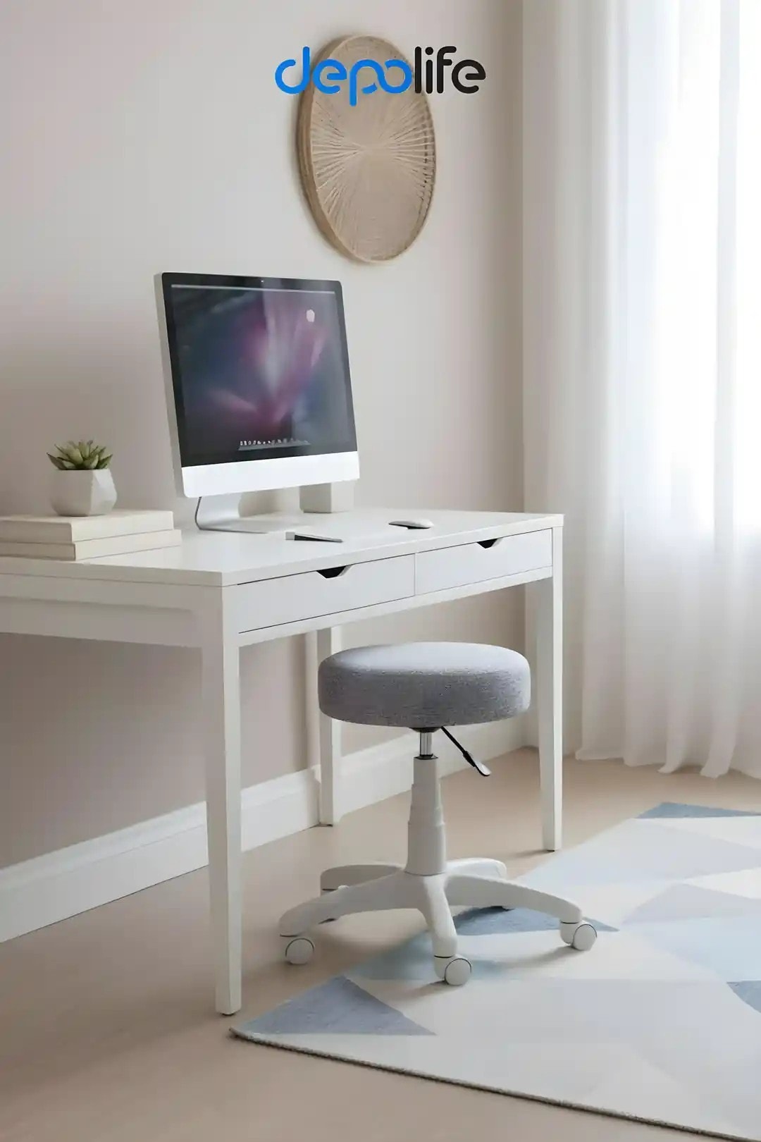Tedy Serisi Yükseklik Ayarlı Ergonomik Ofis Kasiyer Sekreter Makyaj Tekerlekli Sandalye Çalışma Taburesi