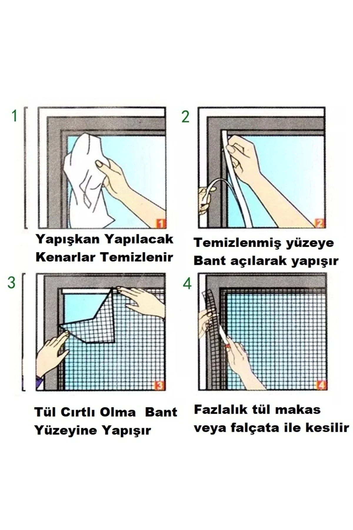 Cırt Yapışkanlı 75cmx125cm Tek Kanat Pencere Sinekliği Beyaz Renk Tül Pratik Sineklik