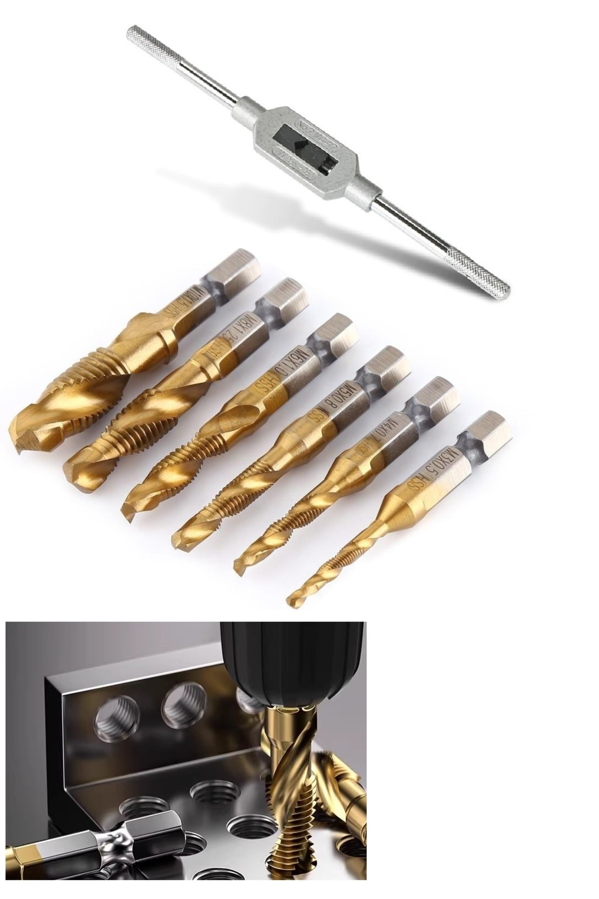 Klavuz Seti Bits sapı Matkap veya Kılavuz Kol ile kullanım M3 M4 M5 M6 M8 M10 Ahşap metal derlin pah