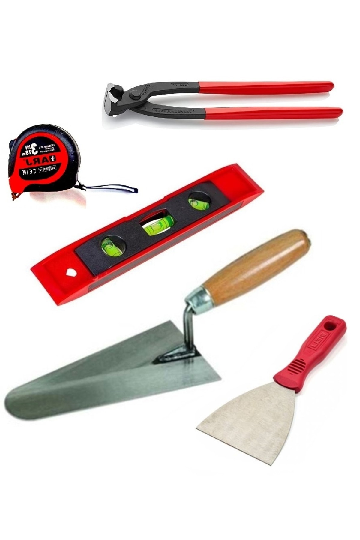 Inşaatcı Için Çelik Harç Sıvacı Malası Betoncu Kerpeteni Su Terazisi 3 Metre Spatula Seti